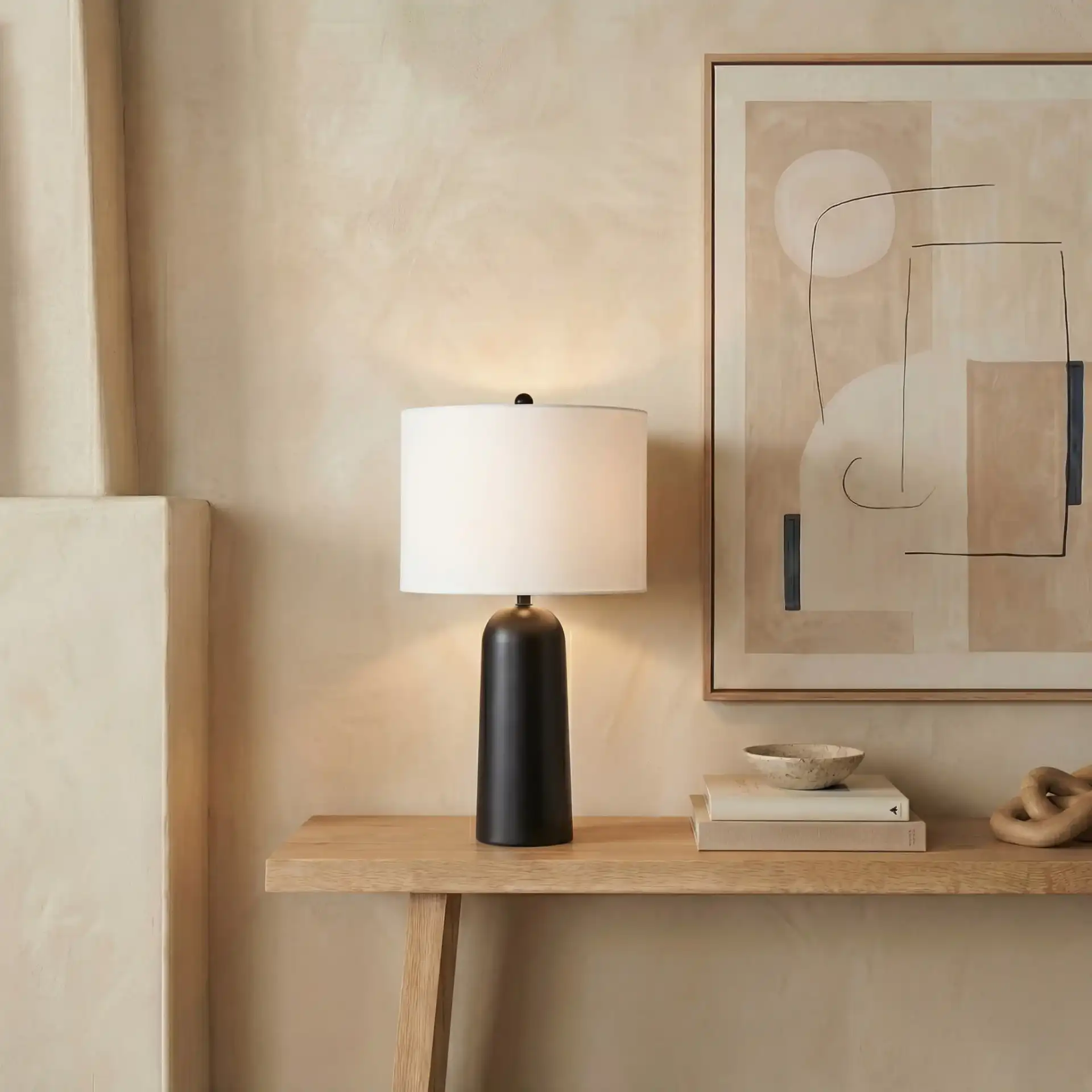 Chadric Metal Table Lamp in Black / White in a styled room