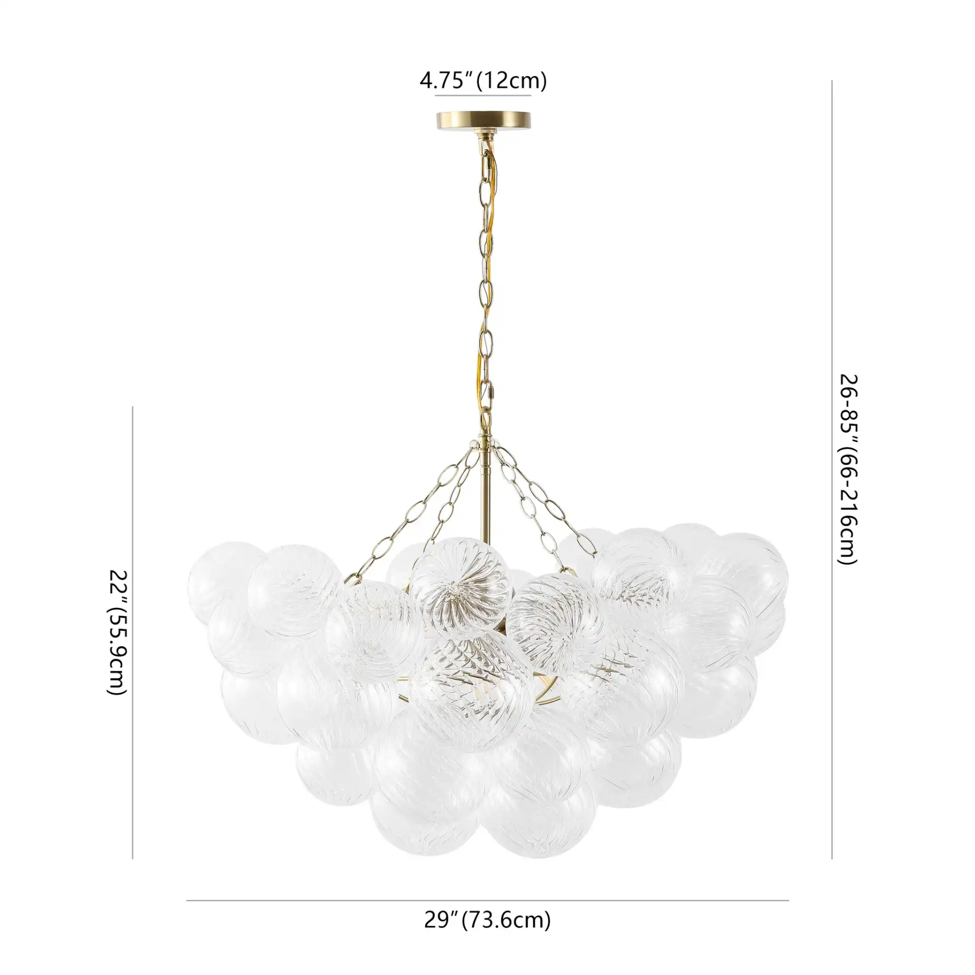 Betty Glass Bubbles Chandelier in Brass / Clear, detail view