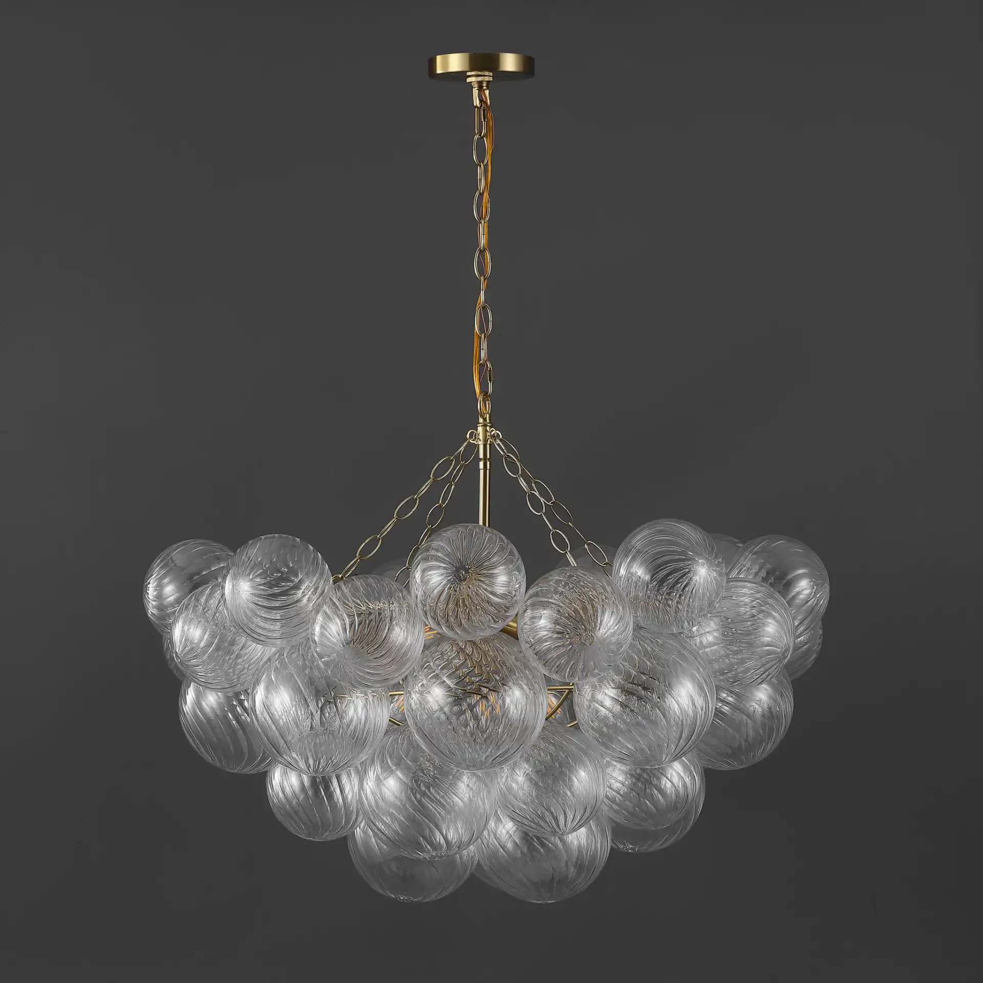 Betty Glass Bubbles Chandelier in Brass / Clear, detail view