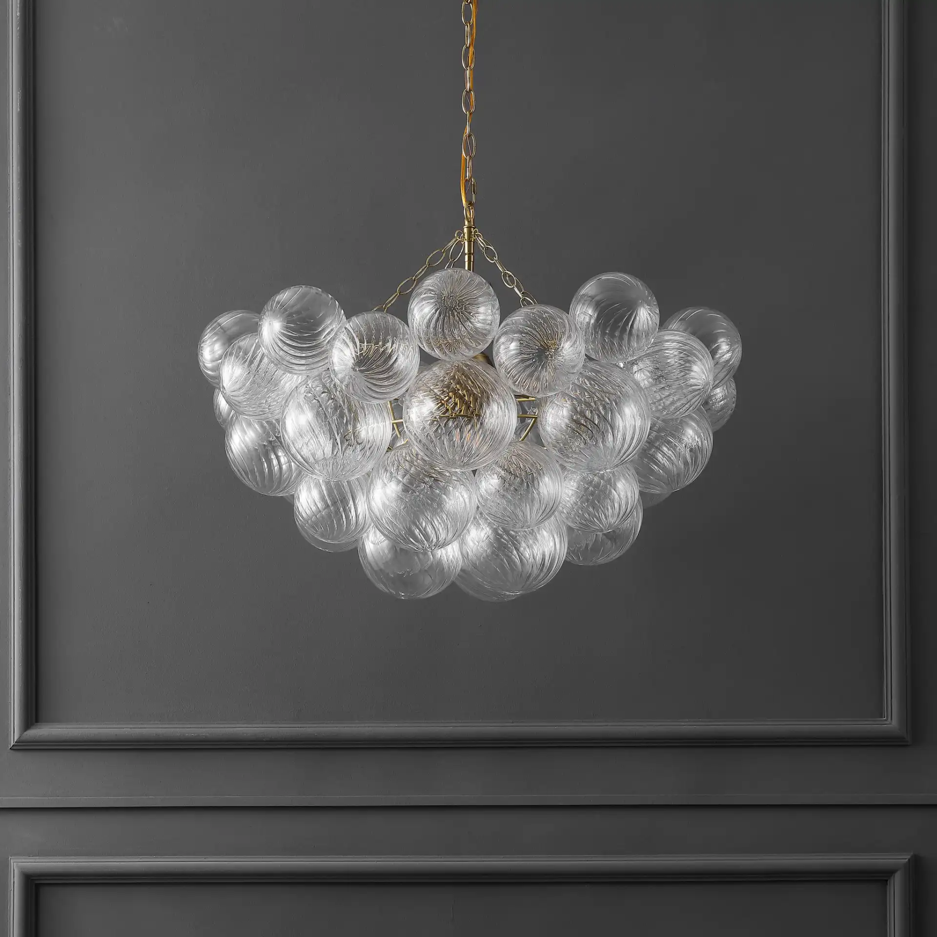 Betty Glass Bubbles Chandelier in Brass / Clear, detail view