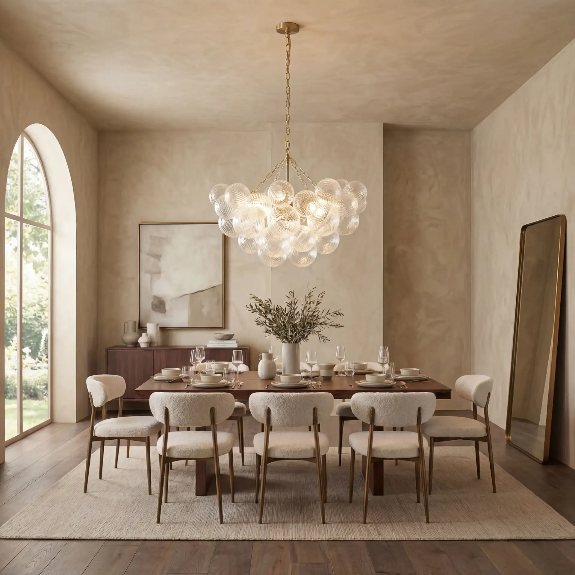 Betty Glass Bubbles Chandelier in Brass / Clear in a styled room