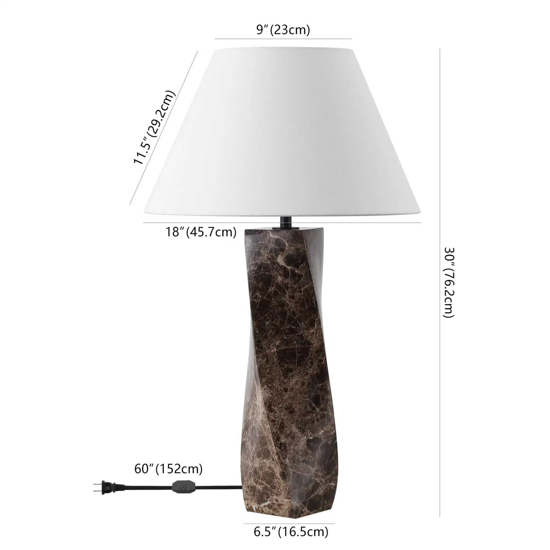 Mayalenn Large Marble Table Lamp in Dark Brown / White, detail view