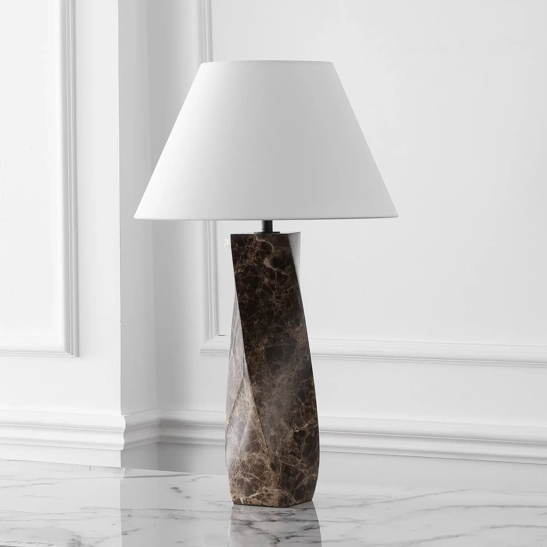Mayalenn Large Marble Table Lamp in Dark Brown / White in a styled room