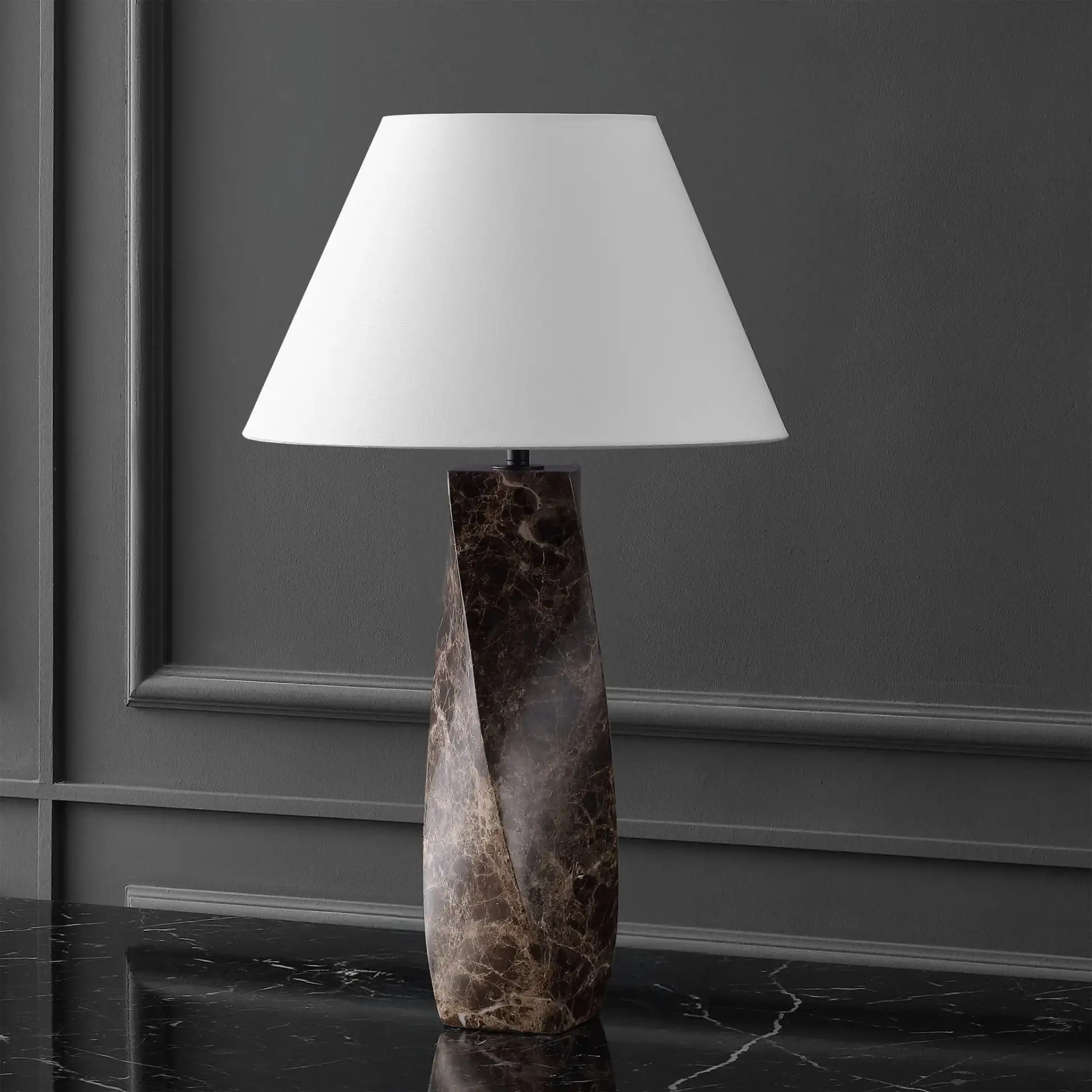 Mayalenn Large Marble Table Lamp in Dark Brown / White, detail view