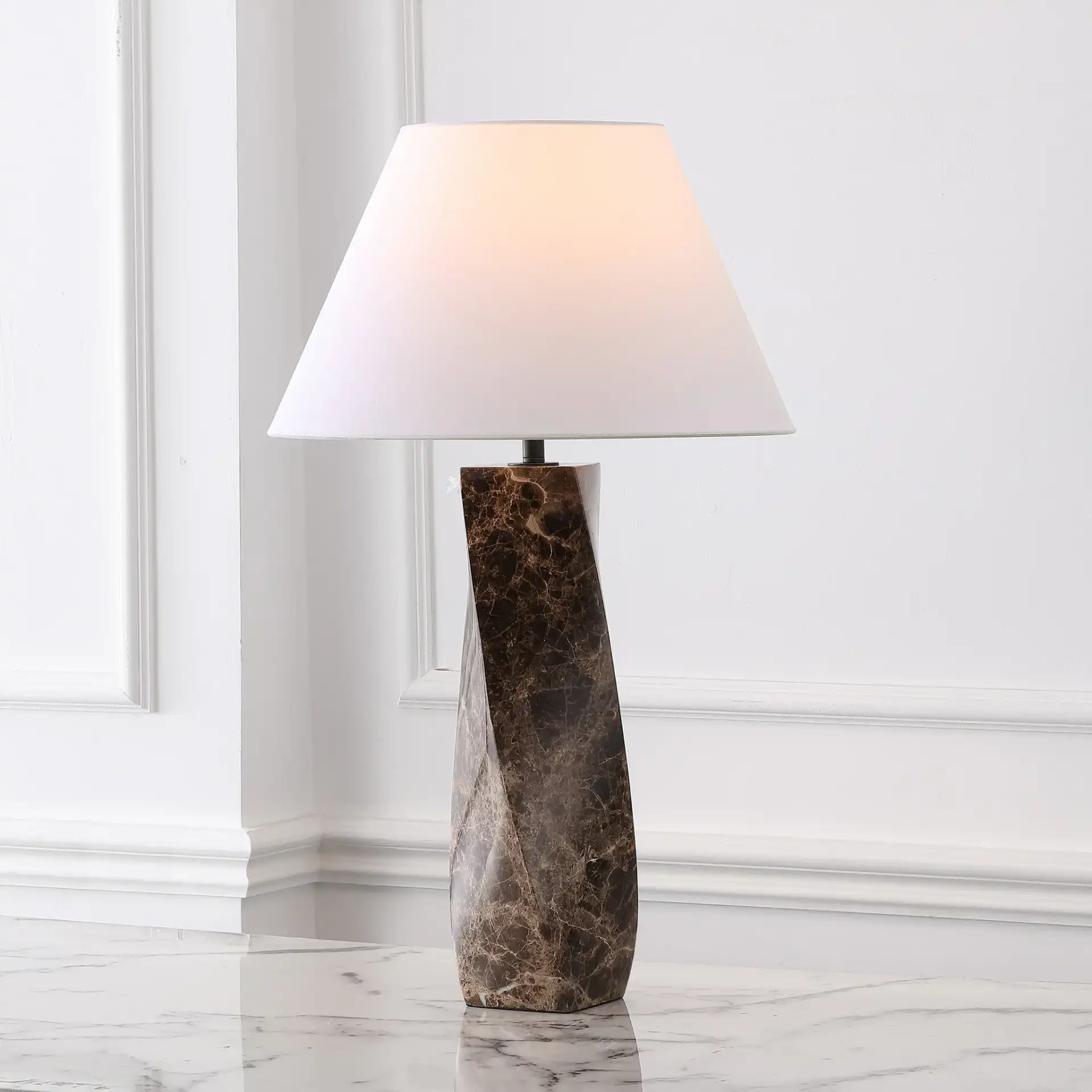 Mayalenn Large Marble Table Lamp in Dark Brown / White in a styled room