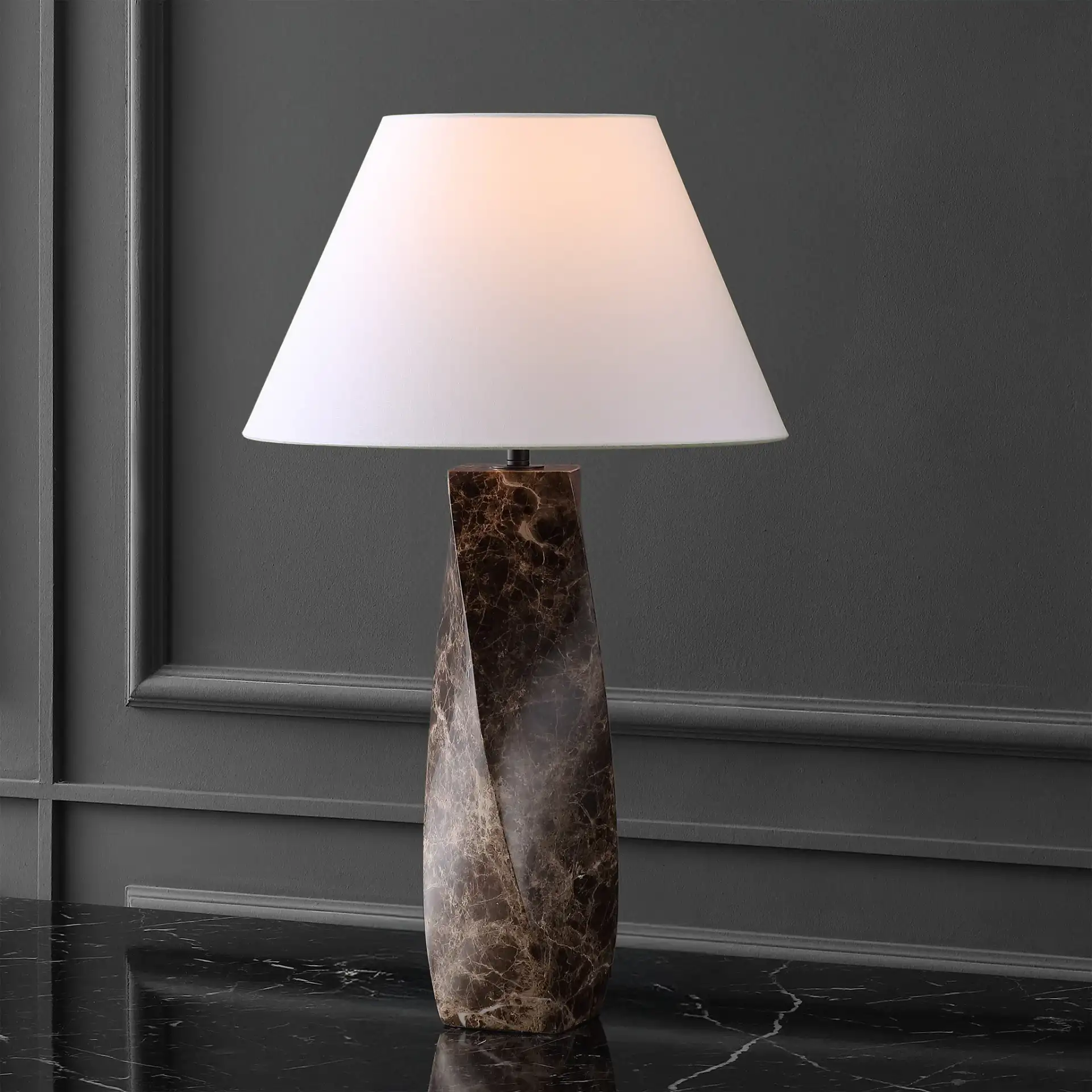 Mayalenn Large Marble Table Lamp in Dark Brown / White in a styled room