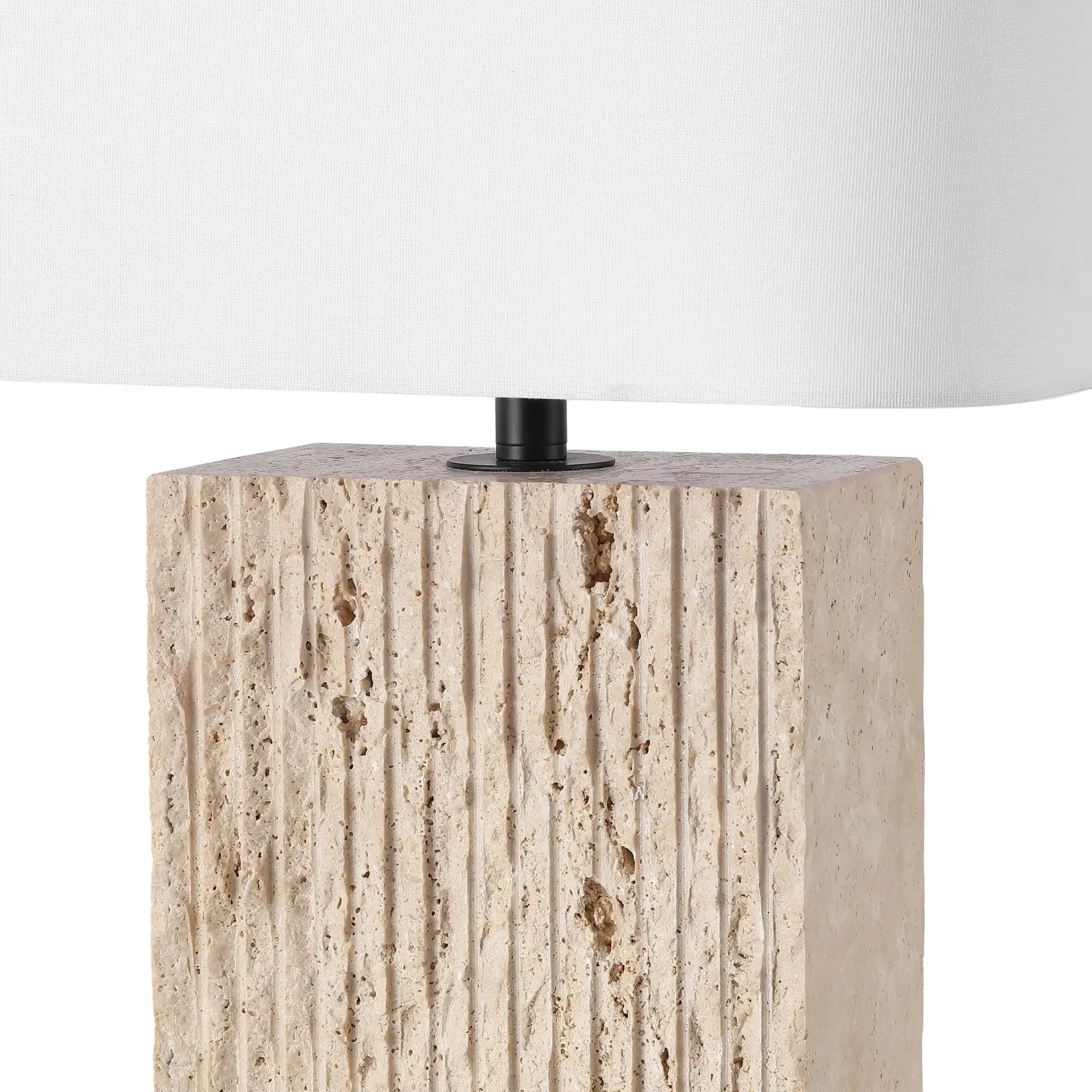 Henry Travertine Table Lamp in Travertine / White in a styled room