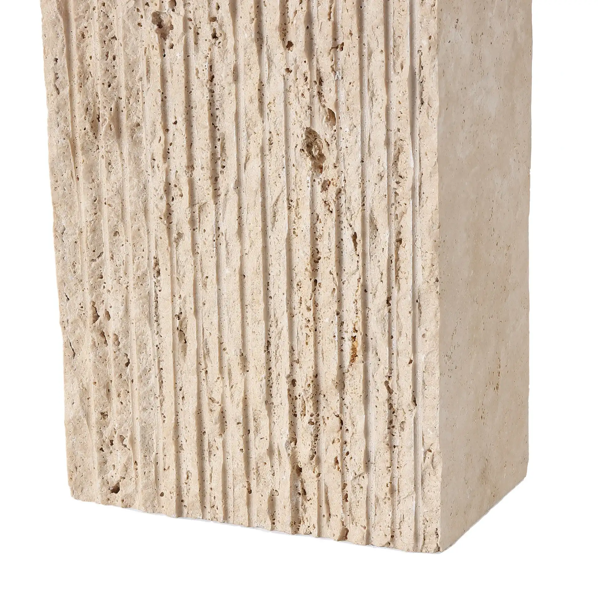 Henry Travertine Table Lamp in Travertine / White in a styled room