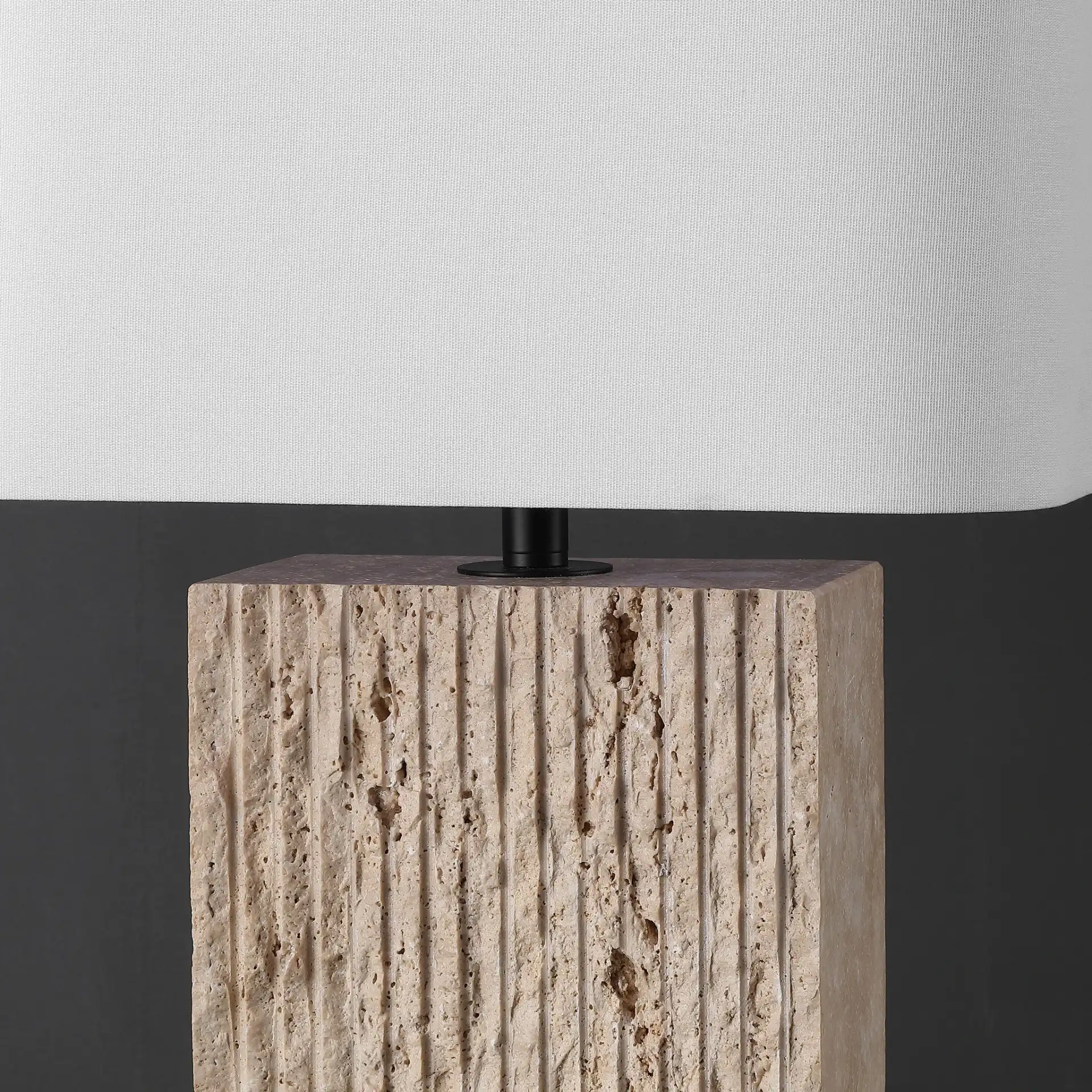 Henry Travertine Table Lamp in Travertine / White in a styled room