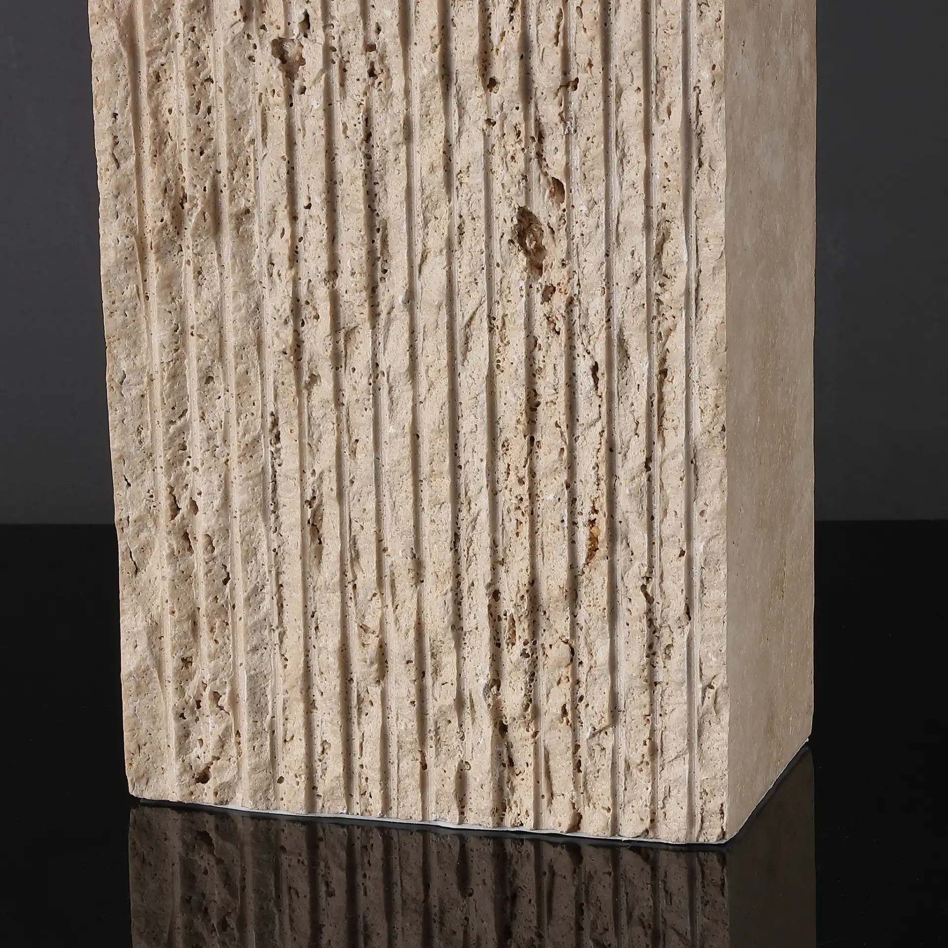 Henry Travertine Table Lamp in Travertine / White in a styled room