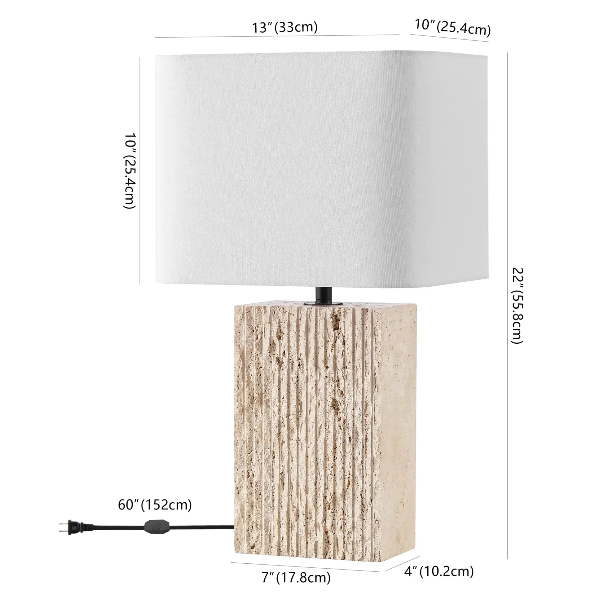 Henry Travertine Table Lamp in Travertine / White, detail view