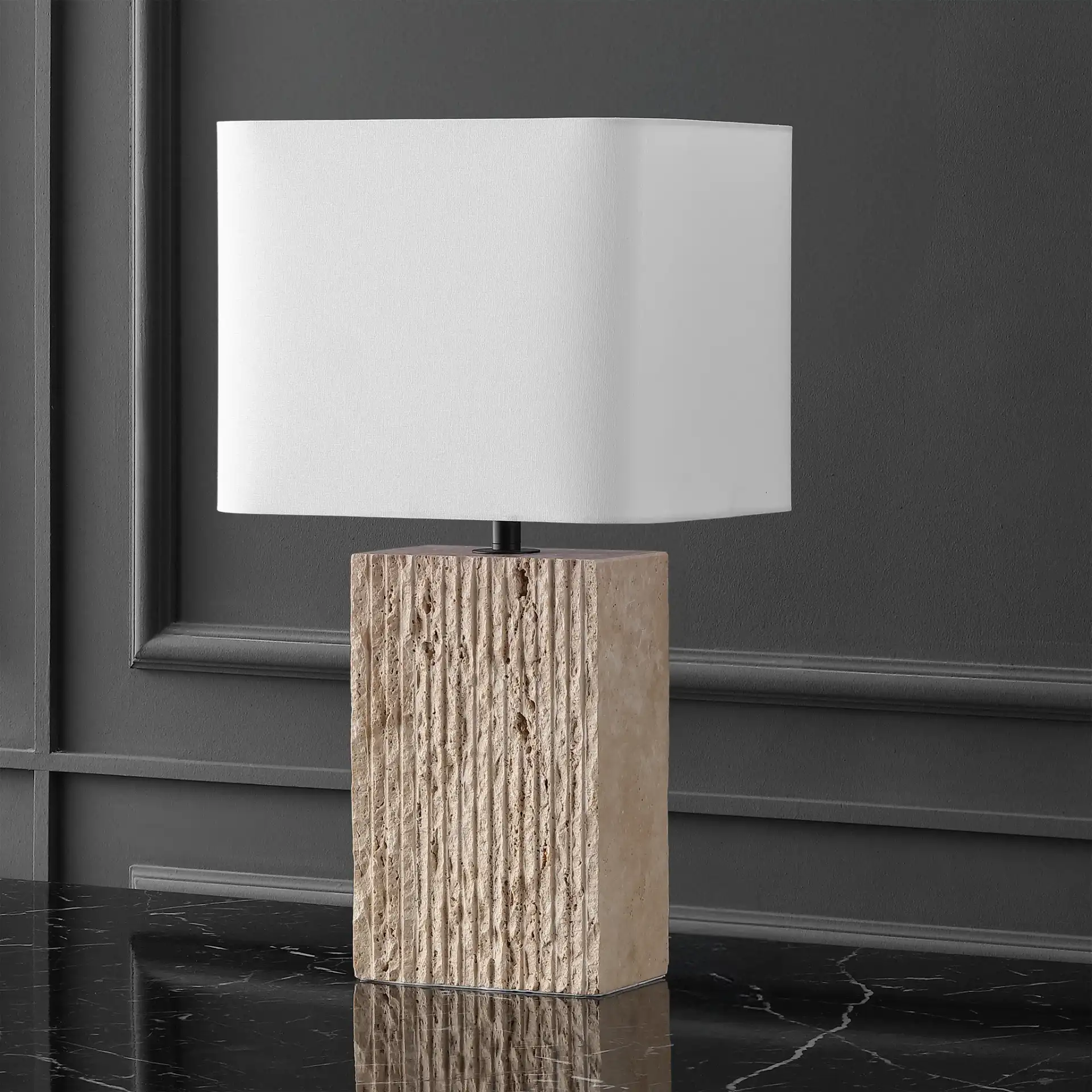 Henry Travertine Table Lamp in Travertine / White, detail view