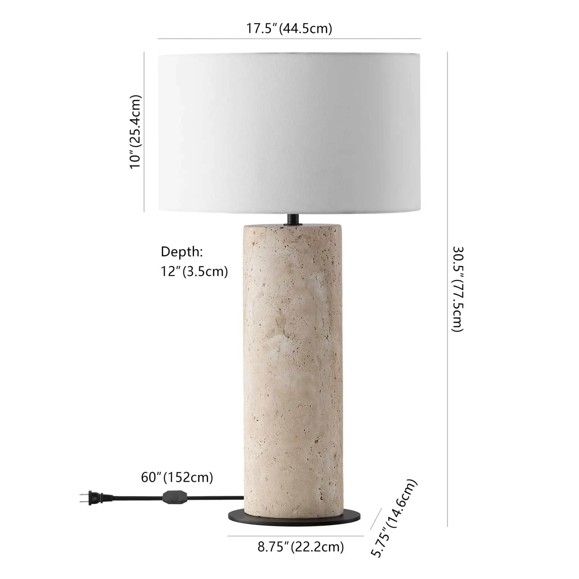 Jillianna Travertine Table Lamp in Travertine / White, detail view