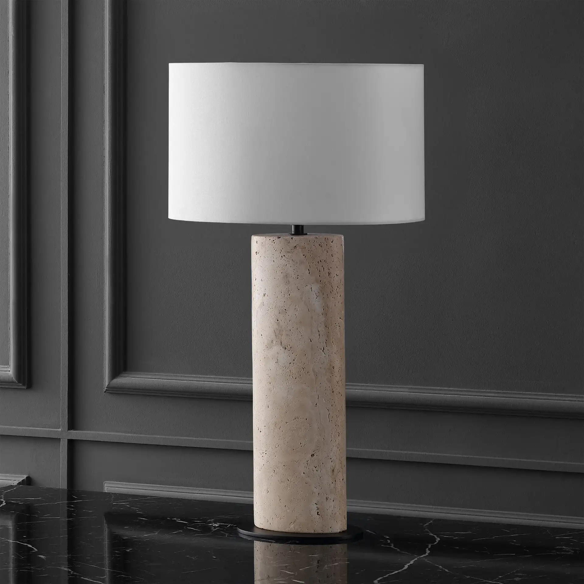 Jillianna Travertine Table Lamp in Travertine / White, detail view