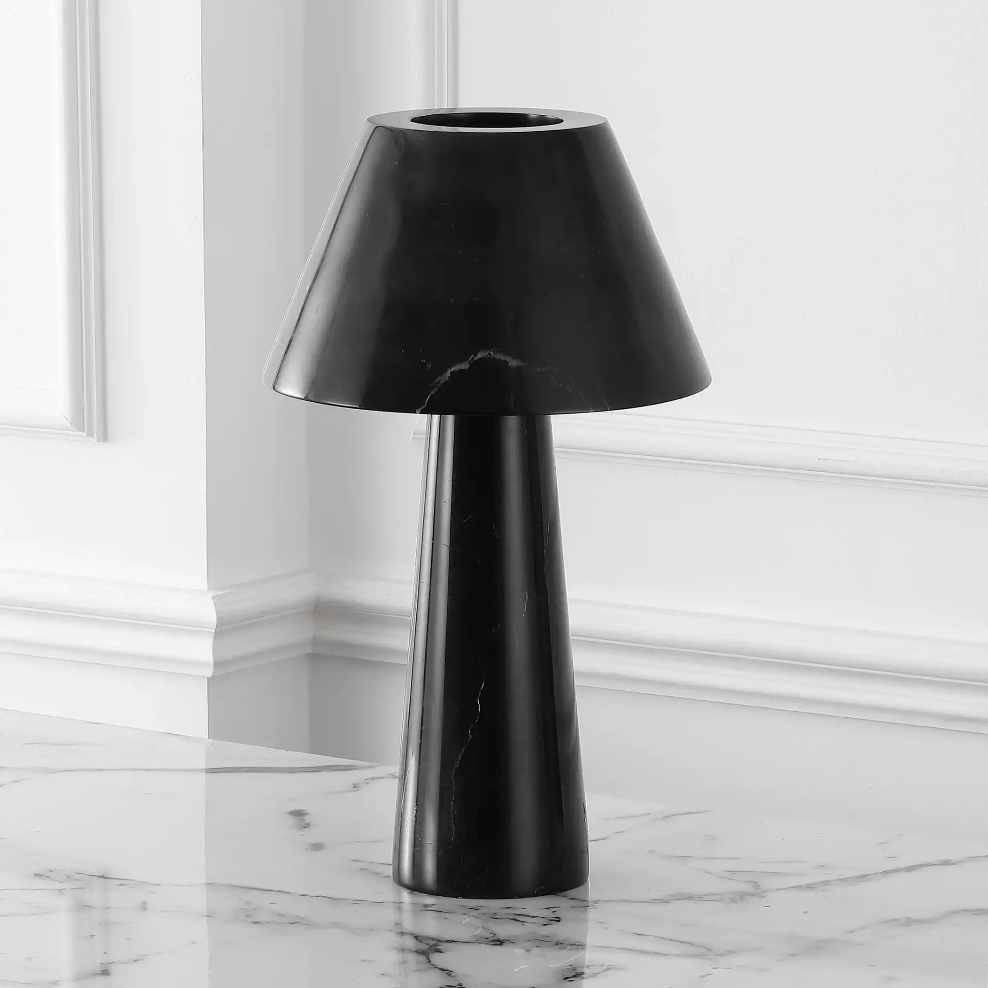 Henrik Marble Table Lamp in Black in a styled room