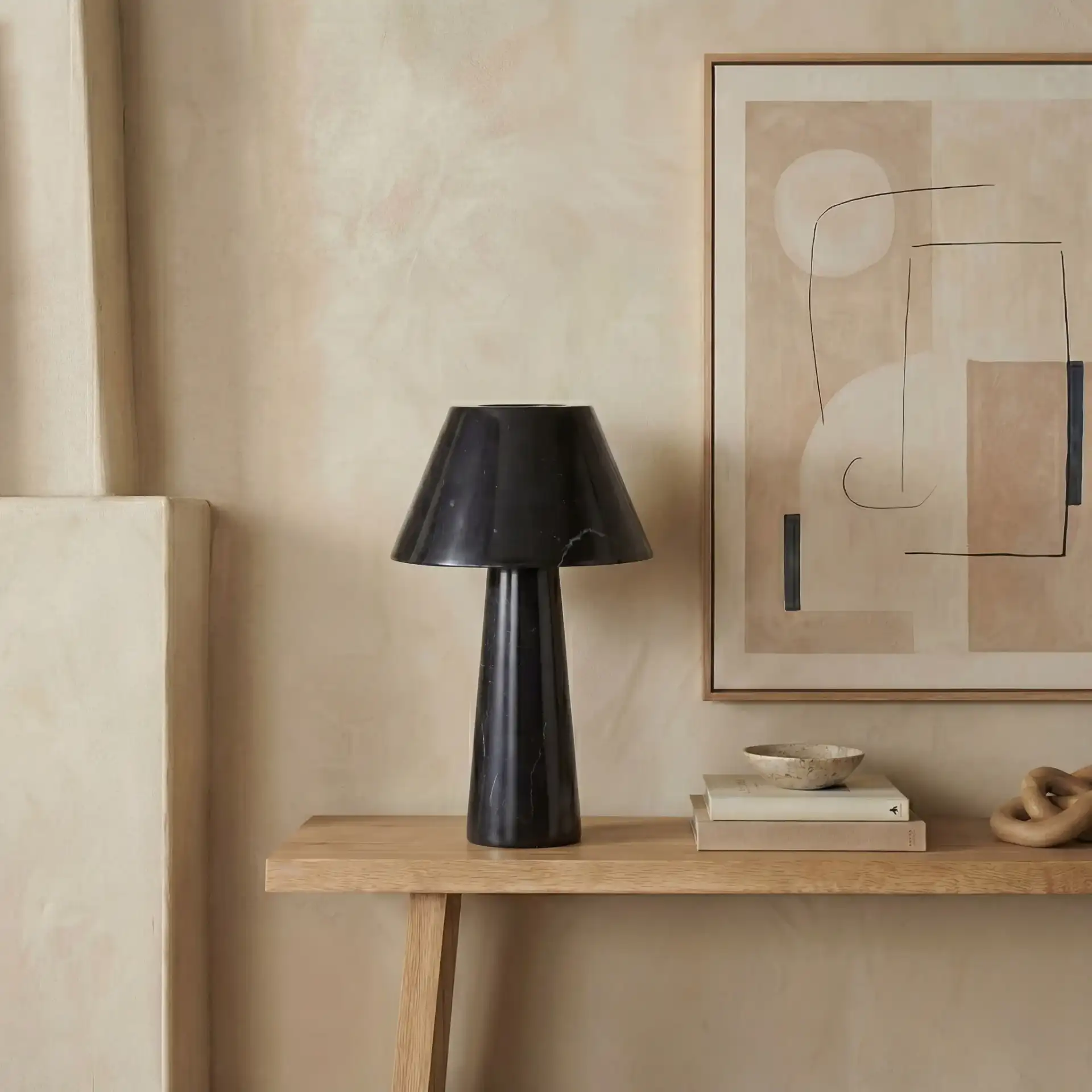 Henrik Marble Table Lamp in Black in a styled room