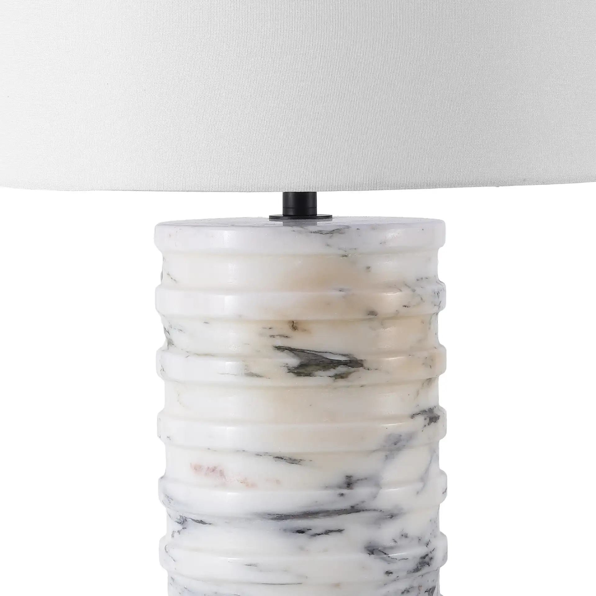 Gizelle Round Marble Table Lamp in White / Gray in a styled room