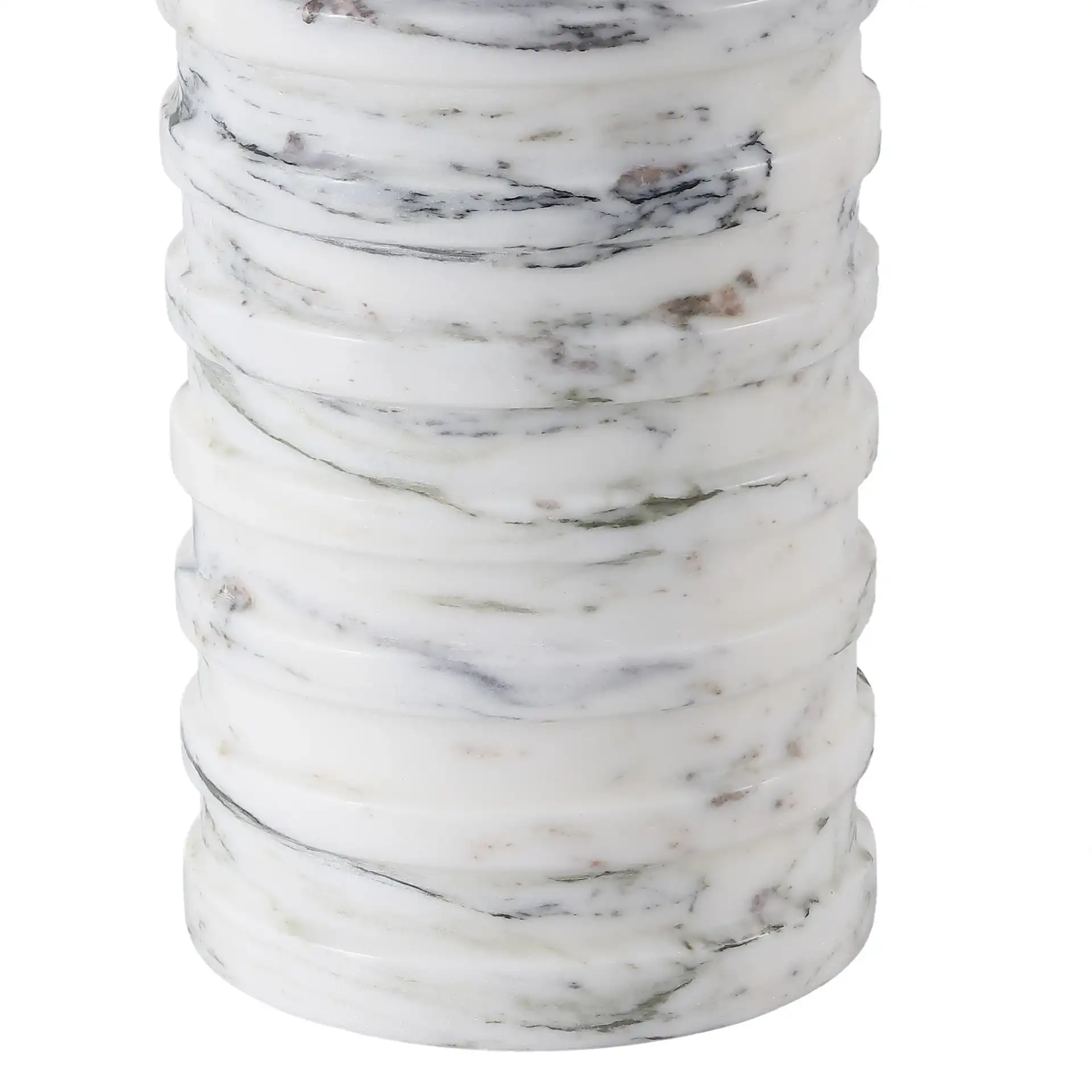 Gizelle Round Marble Table Lamp in White / Gray in a styled room