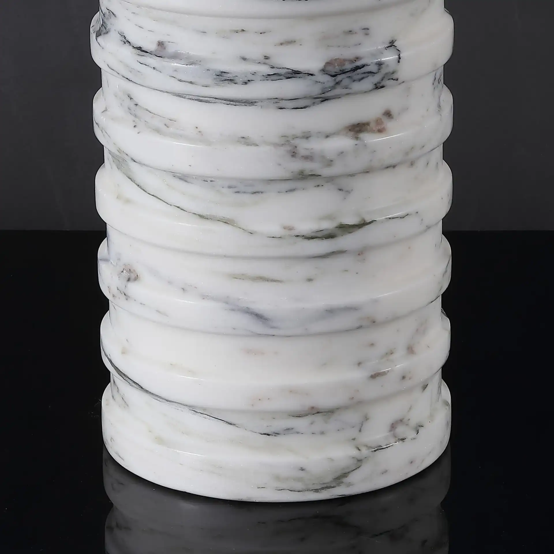 Gizelle Round Marble Table Lamp in White / Gray in a styled room