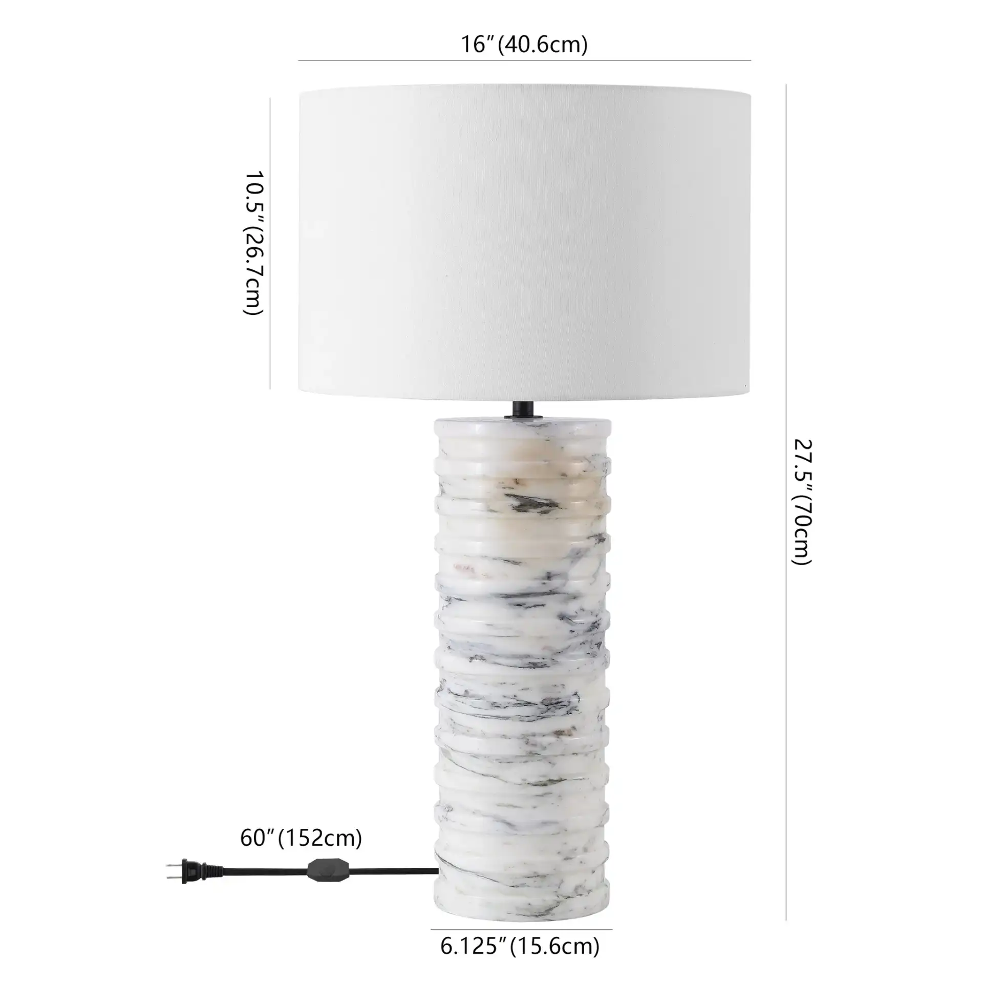 Gizelle Round Marble Table Lamp in White / Gray, detail view