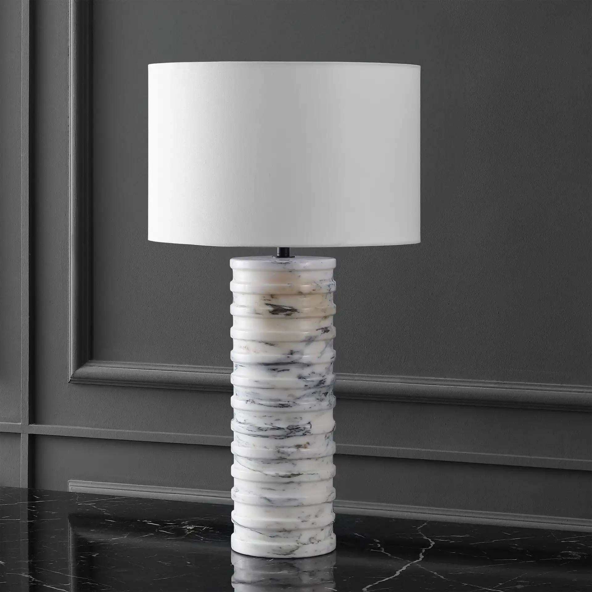 Gizelle Round Marble Table Lamp in White / Gray, detail view