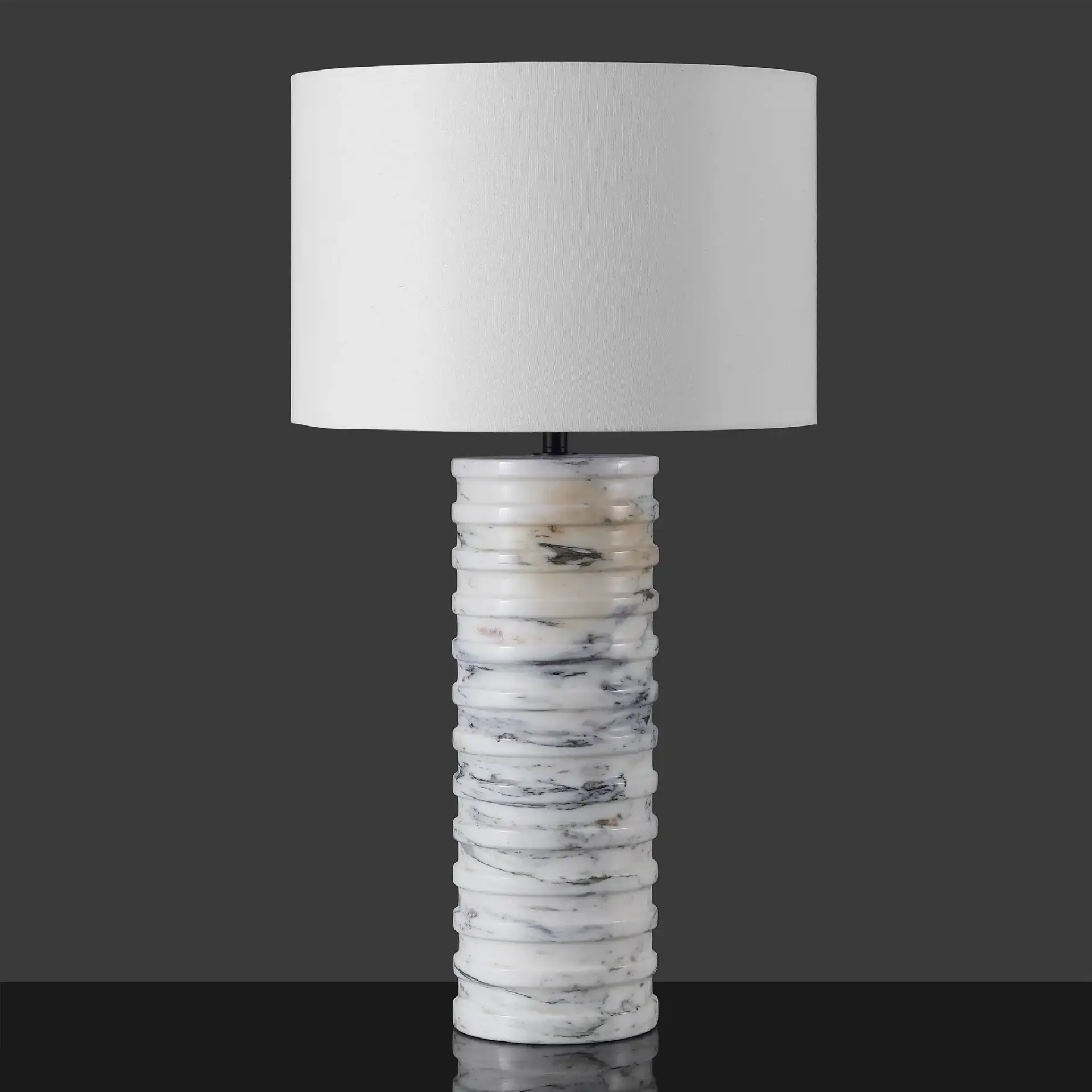 Gizelle Round Marble Table Lamp in White / Gray, detail view