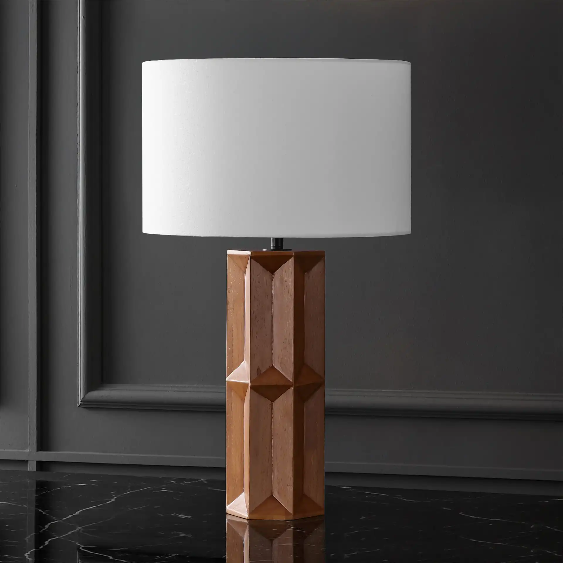 Ferdinand Wood Table Lamp in Walnut / White, detail view