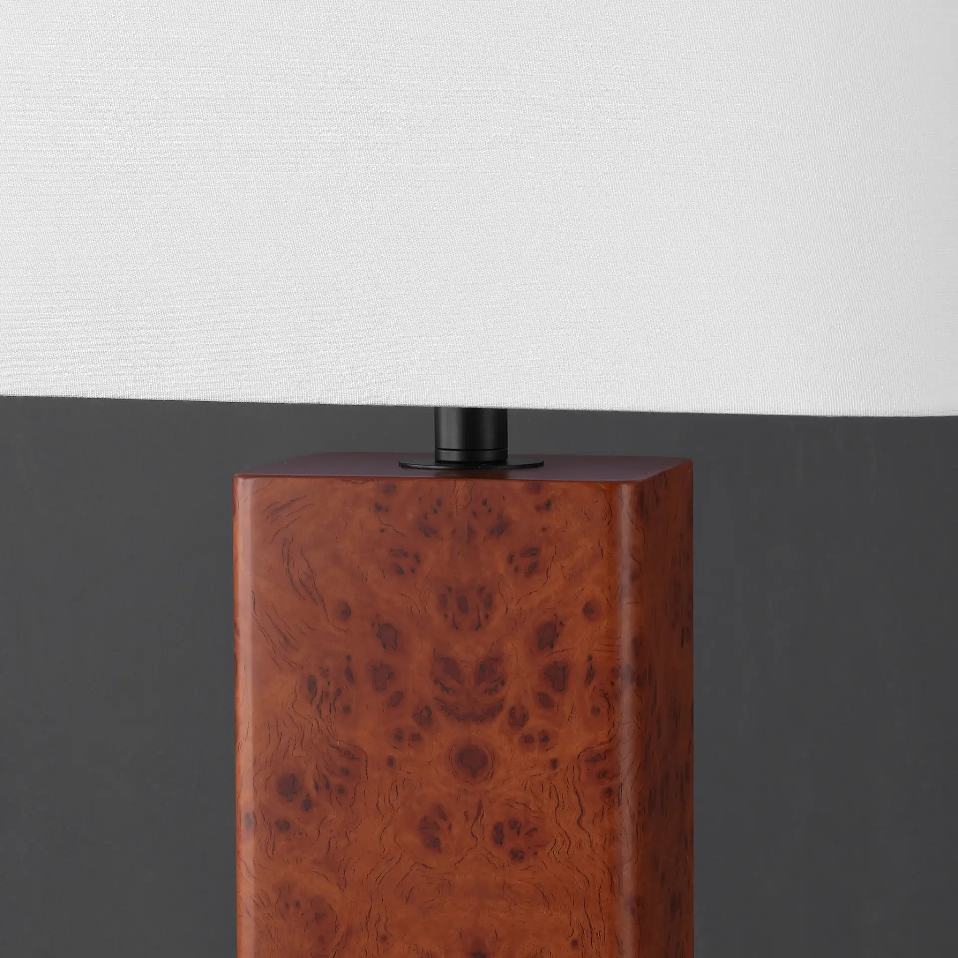 Elsee Burl Wood Table Lamp in Walnut Burl / White in a styled room