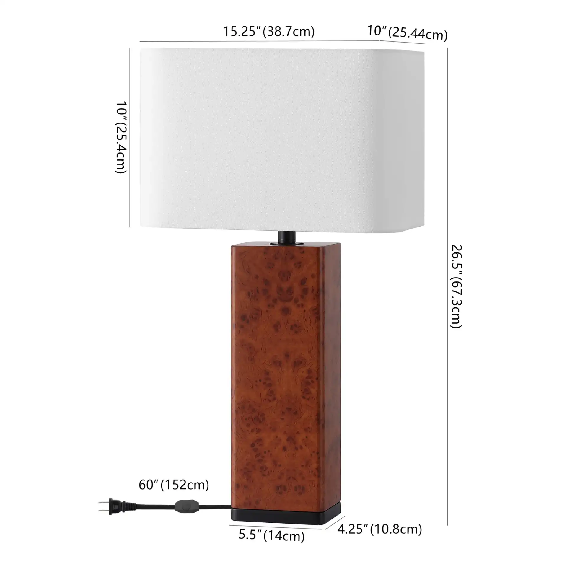 Elsee Burl Wood Table Lamp in Walnut Burl / White, detail view