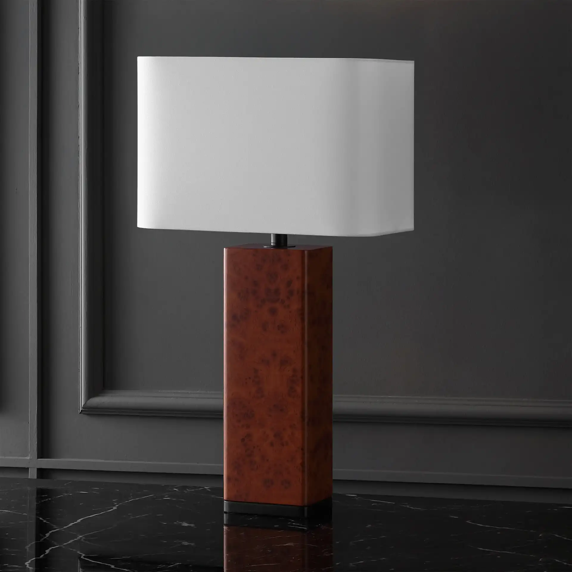 Elsee Burl Wood Table Lamp in Walnut Burl / White, detail view