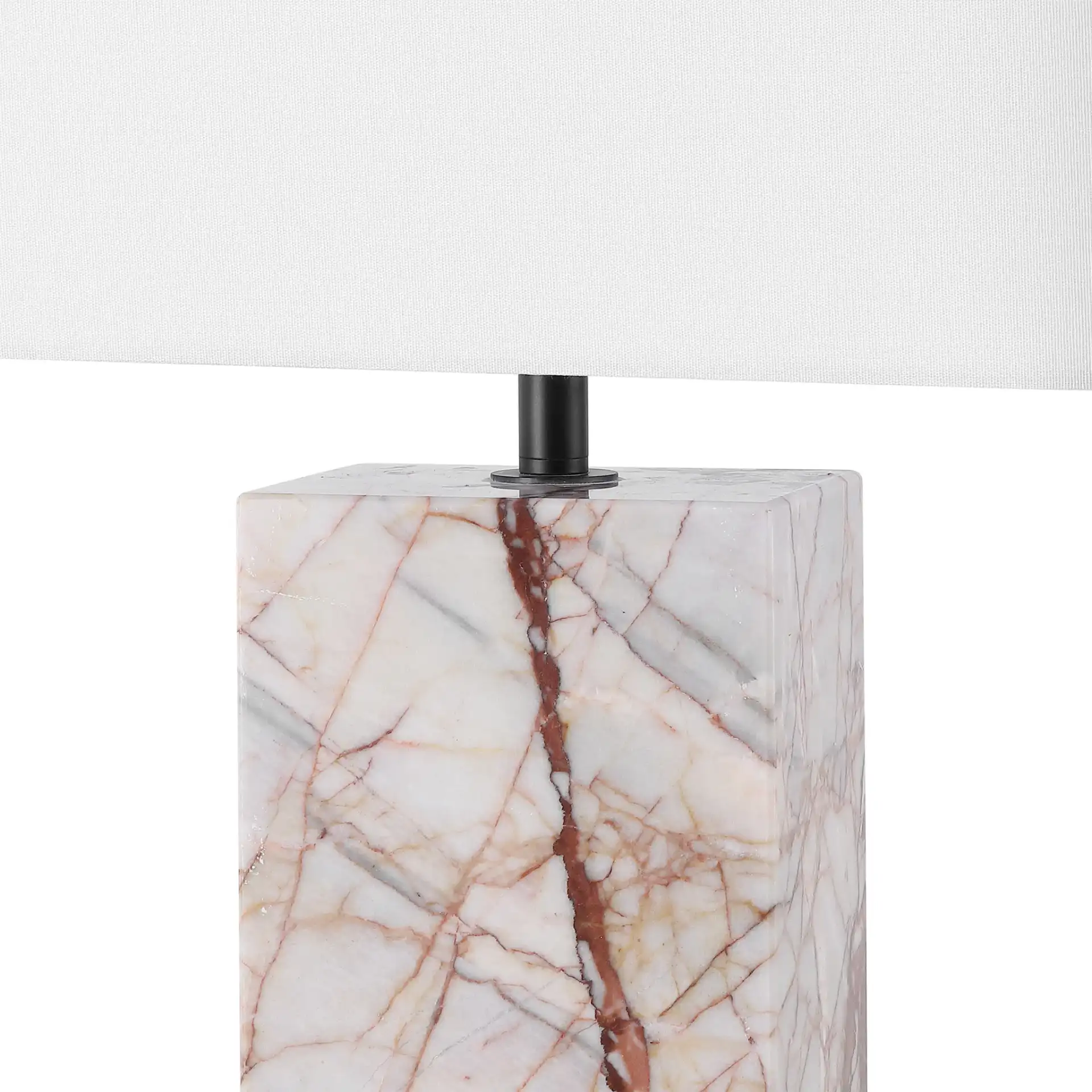 Chrisette Marble Base Table Lamp in White / Red in a styled room