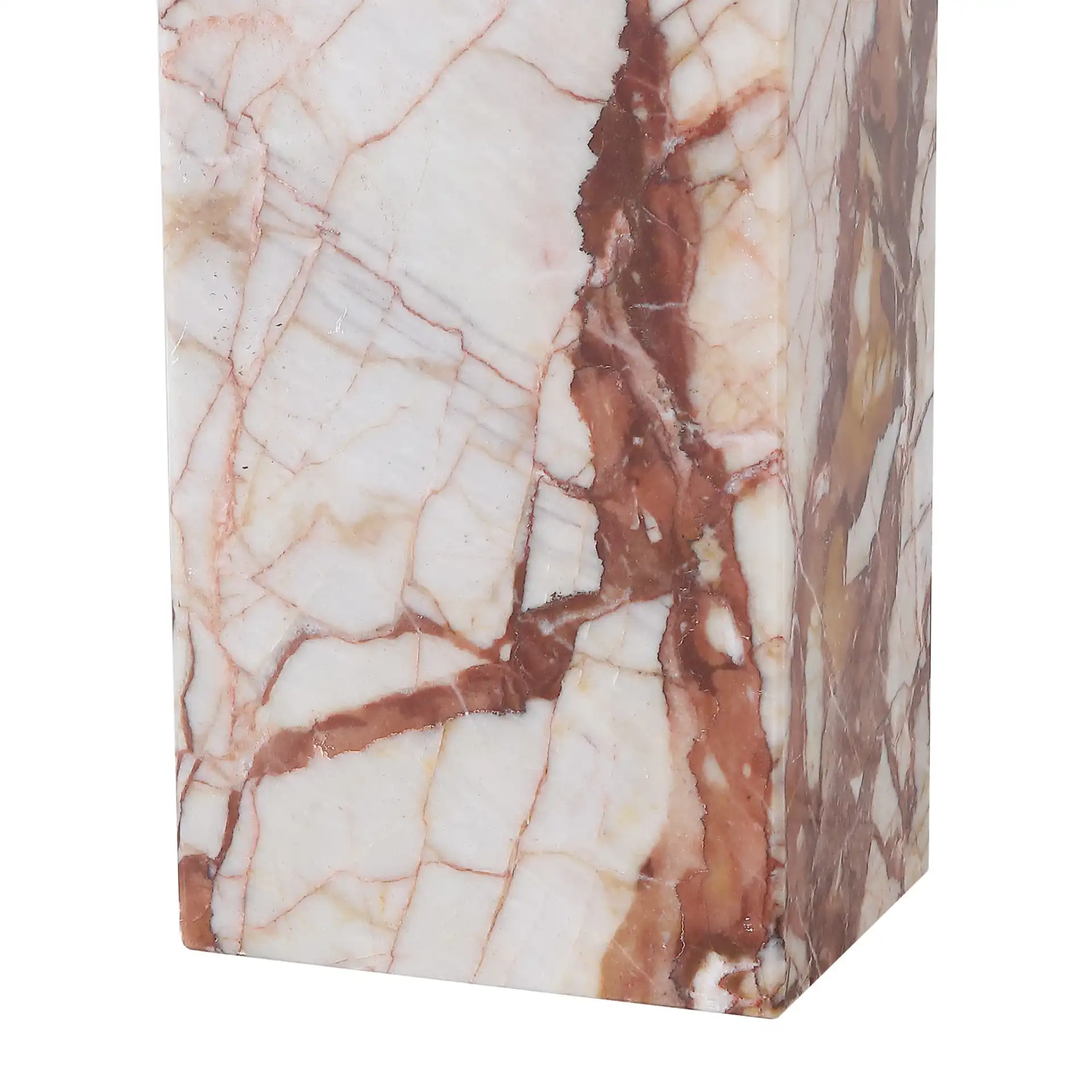 Chrisette Marble Base Table Lamp in White / Red in a styled room