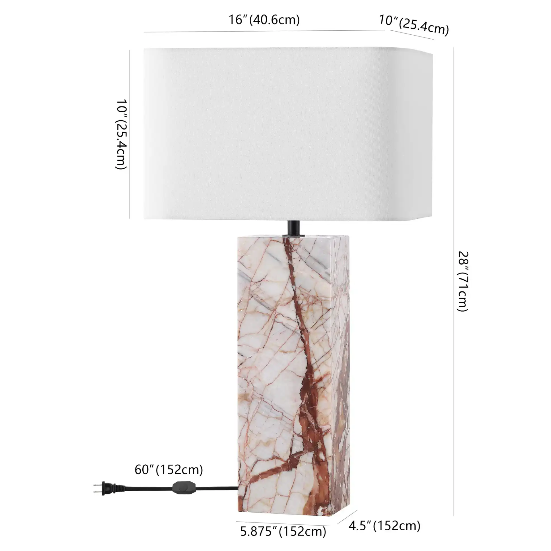 Chrisette Marble Base Table Lamp in White / Red, detail view