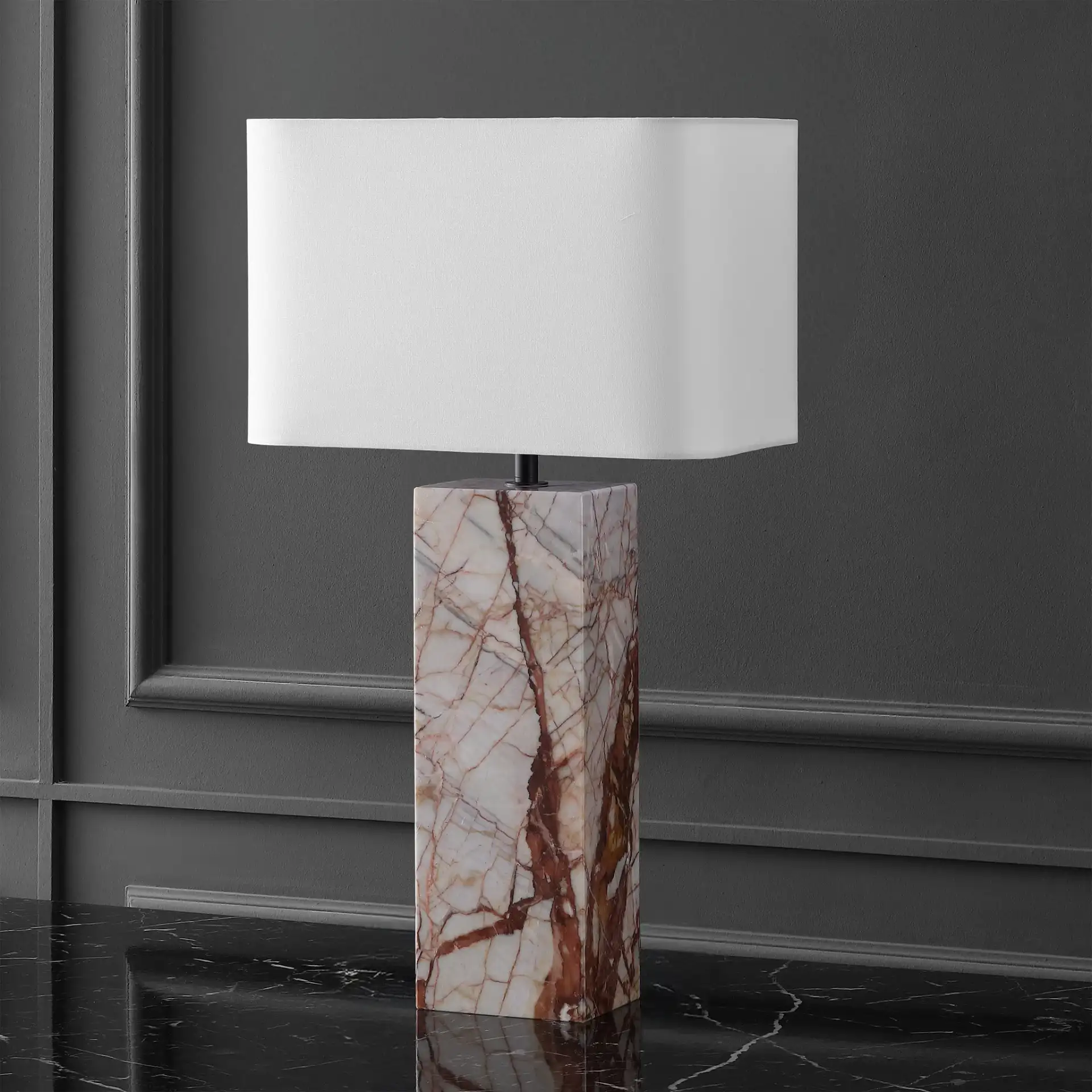 Chrisette Marble Base Table Lamp in White / Red, detail view