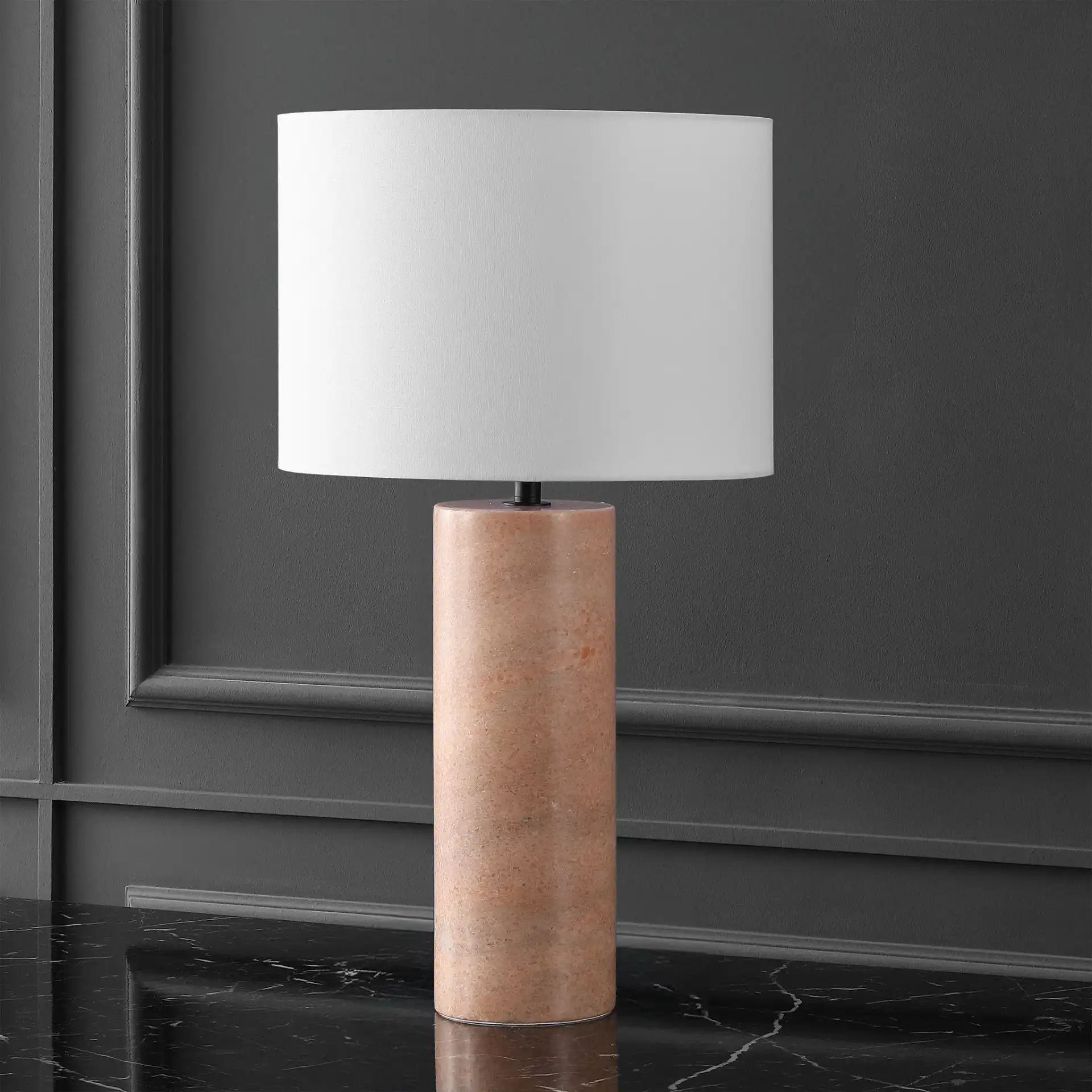 Jillianna Round Marble Table Lamp in Gray / White, detail view