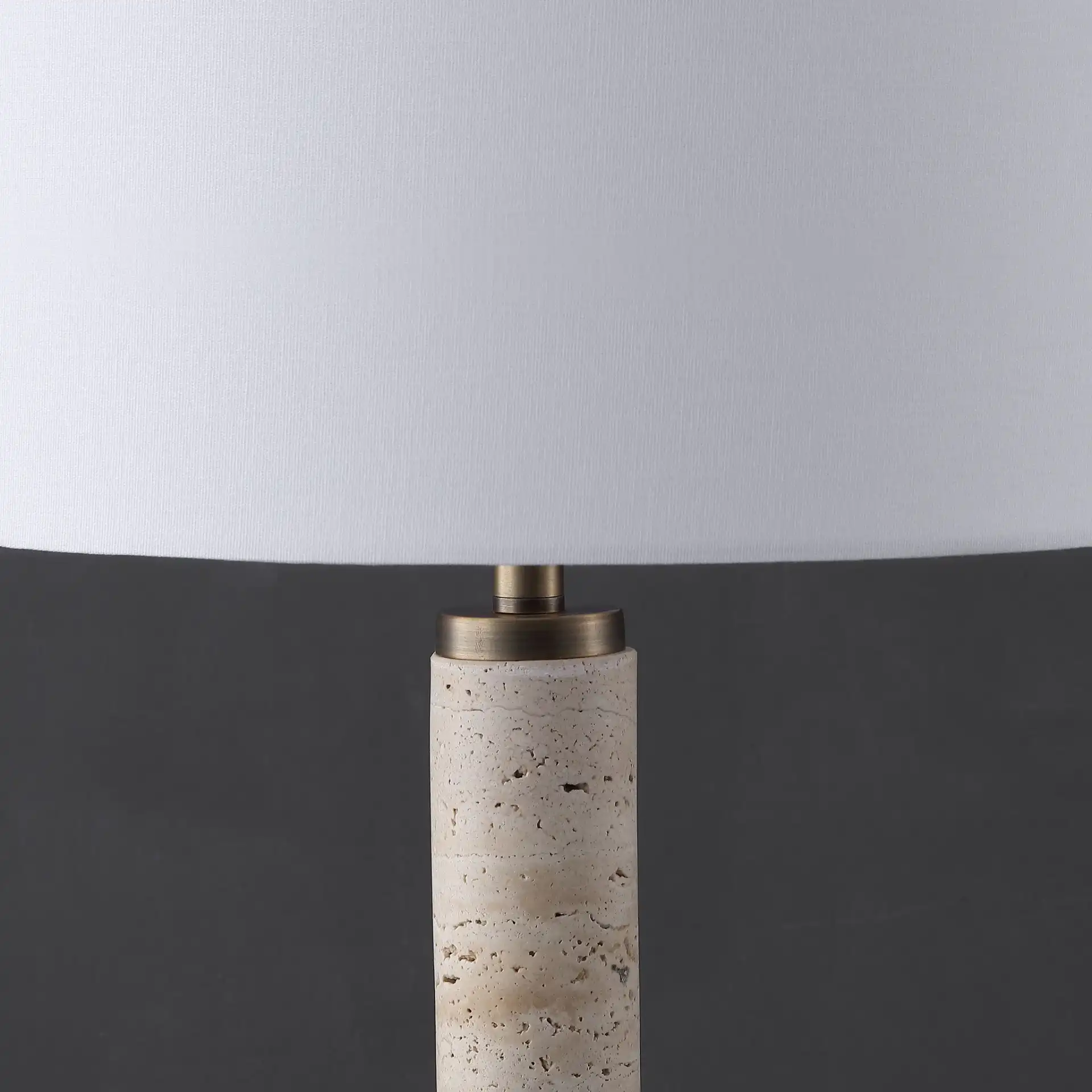 Elinora Travertine Table Lamp in Travertine / White in a styled room