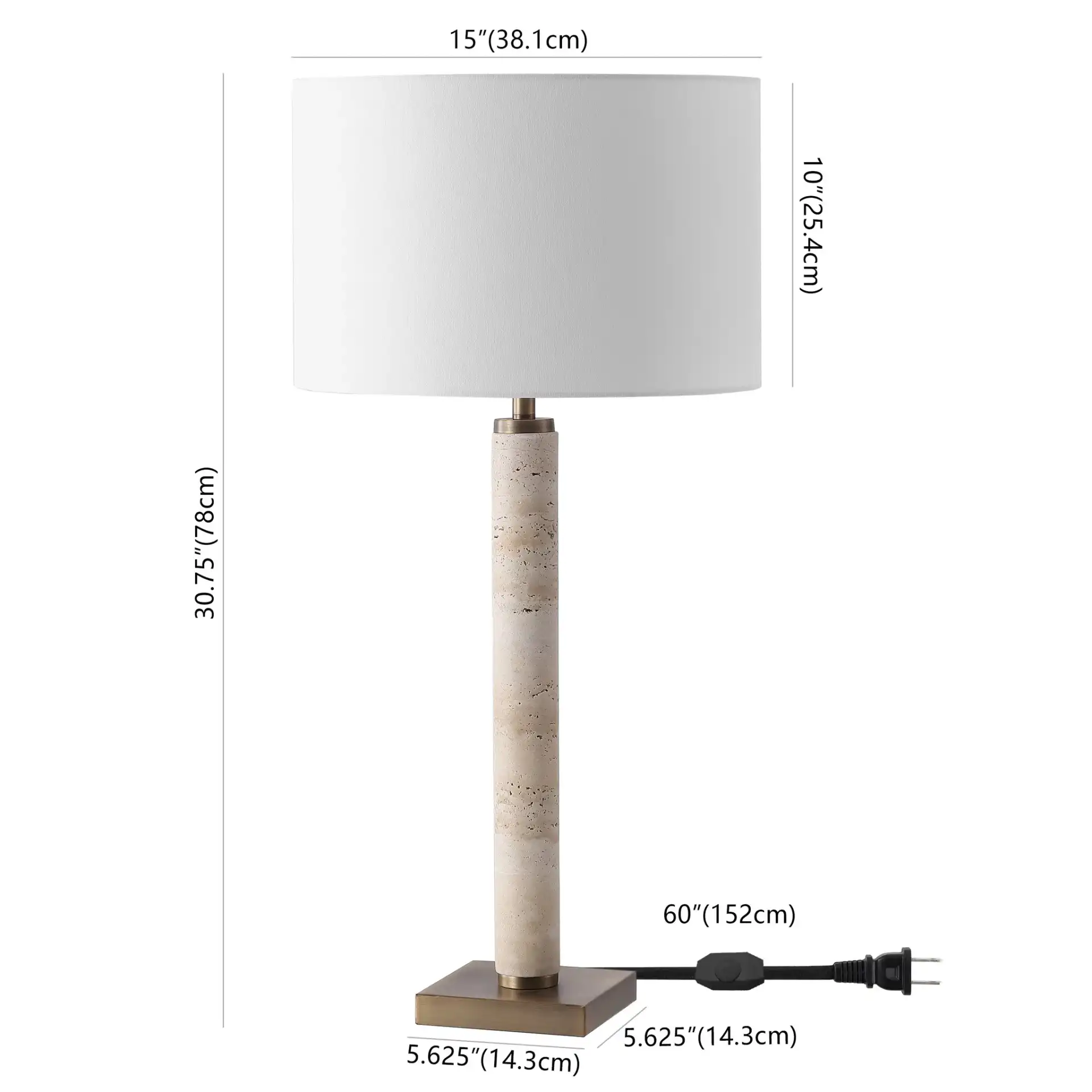 Elinora Travertine Table Lamp in Travertine / White, detail view