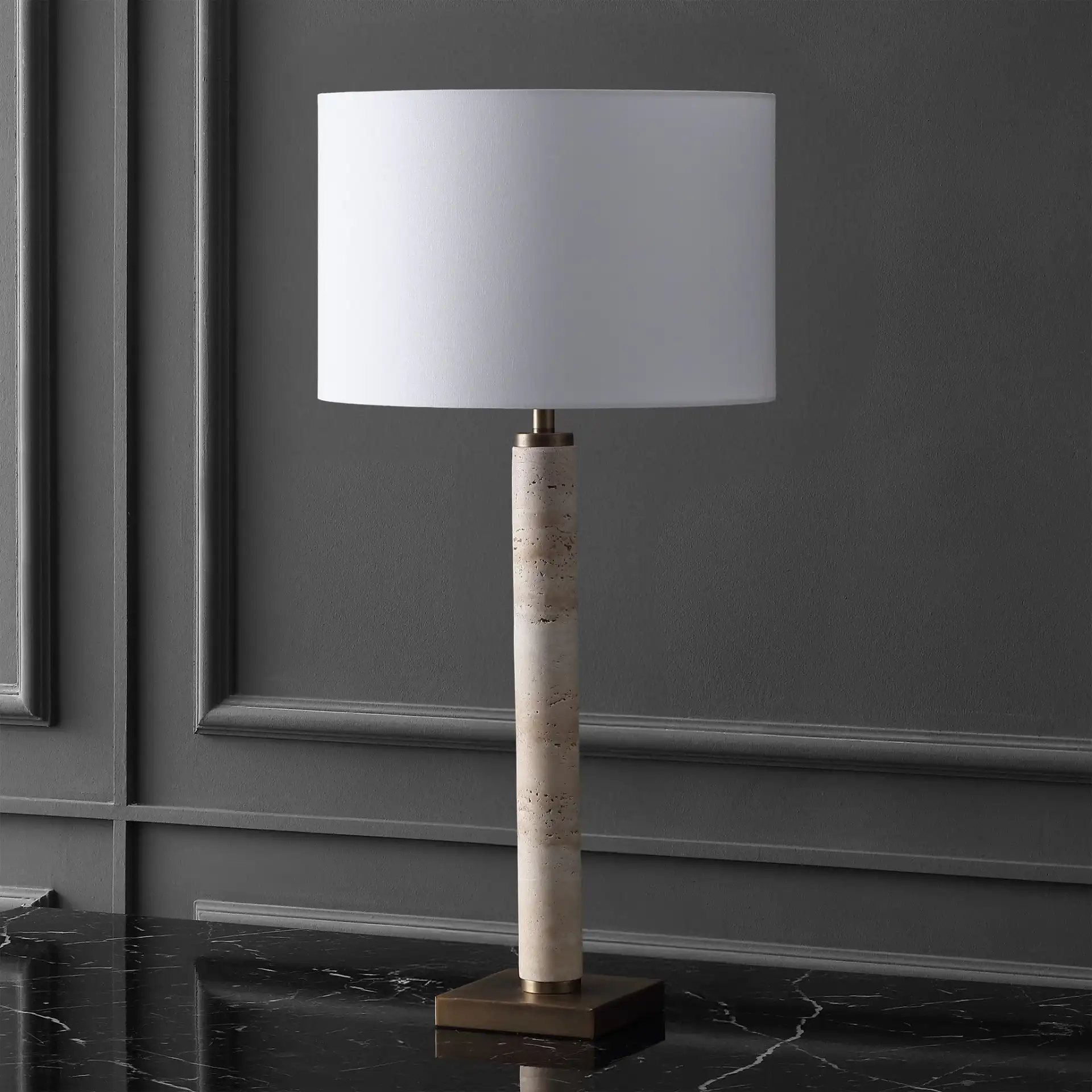 Elinora Travertine Table Lamp in Travertine / White, detail view
