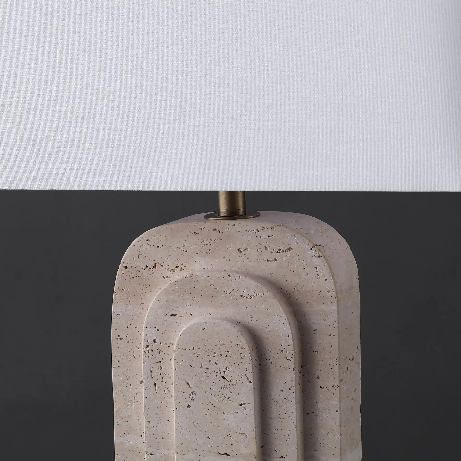 Rodrick Travertine Table Lamp in Travertine / White in a styled room
