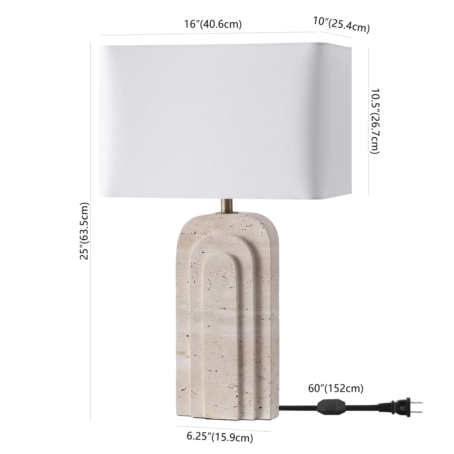 Rodrick Travertine Table Lamp in Travertine / White, detail view