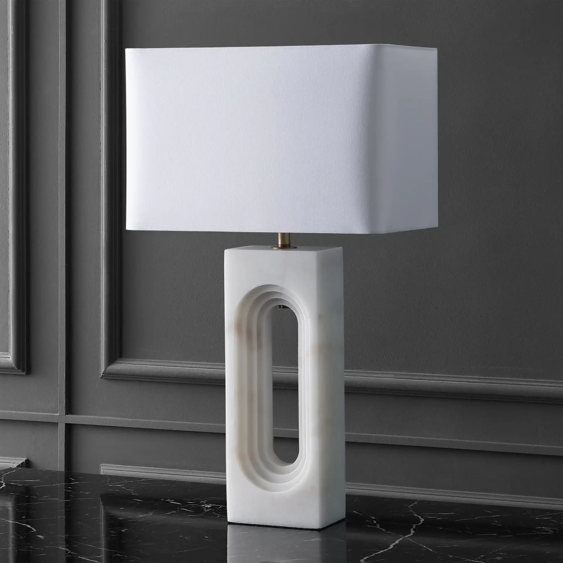 Floressa Marble Table Lamp in Brass / White, detail view
