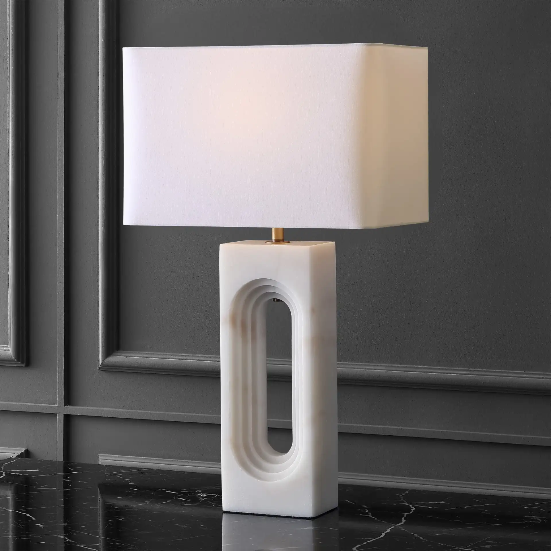 Floressa Marble Table Lamp in Brass / White in a styled room