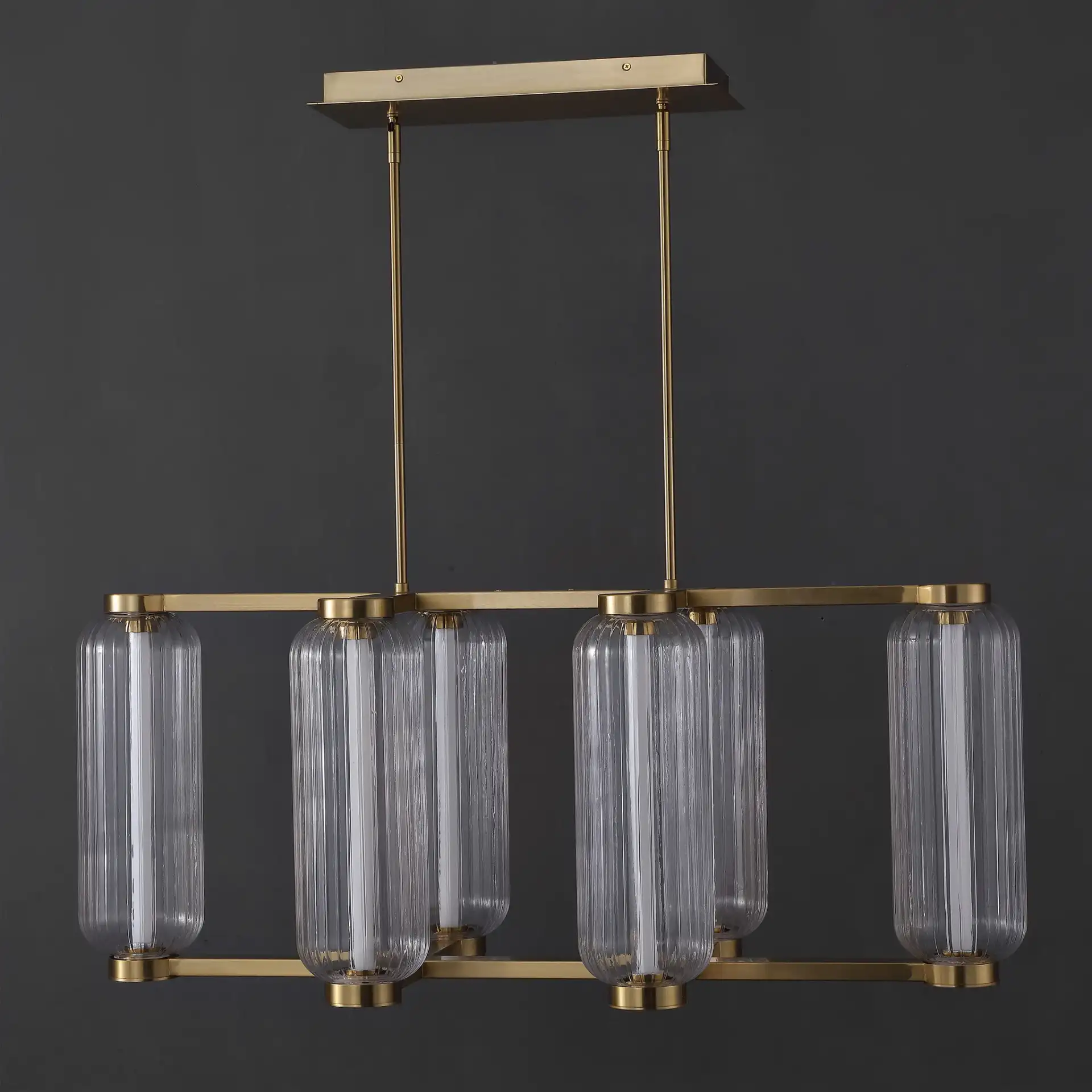 Cyndy Rectangular Glass Chandelier in Gold / Clear, detail view