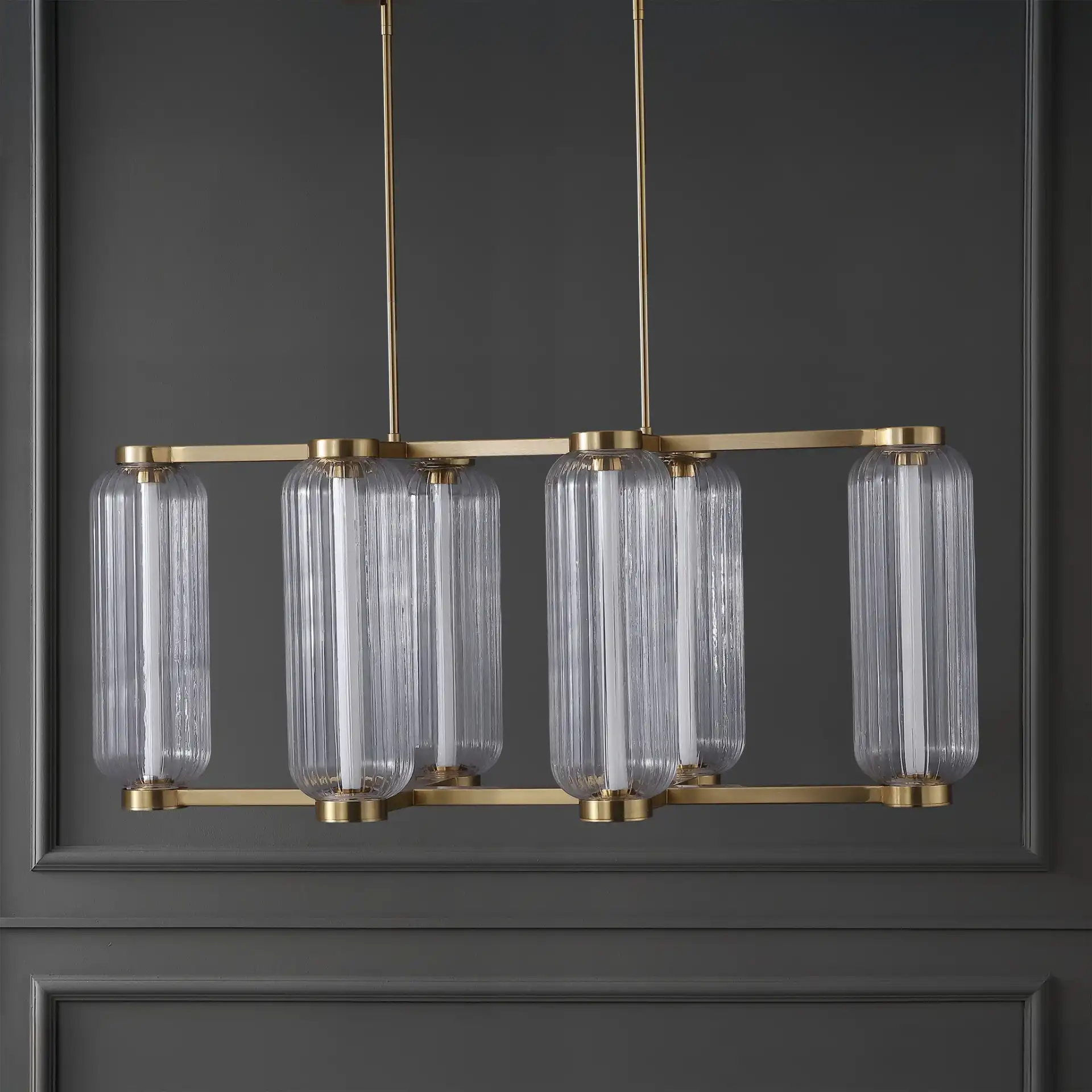 Cyndy Rectangular Glass Chandelier in Gold / Clear, detail view