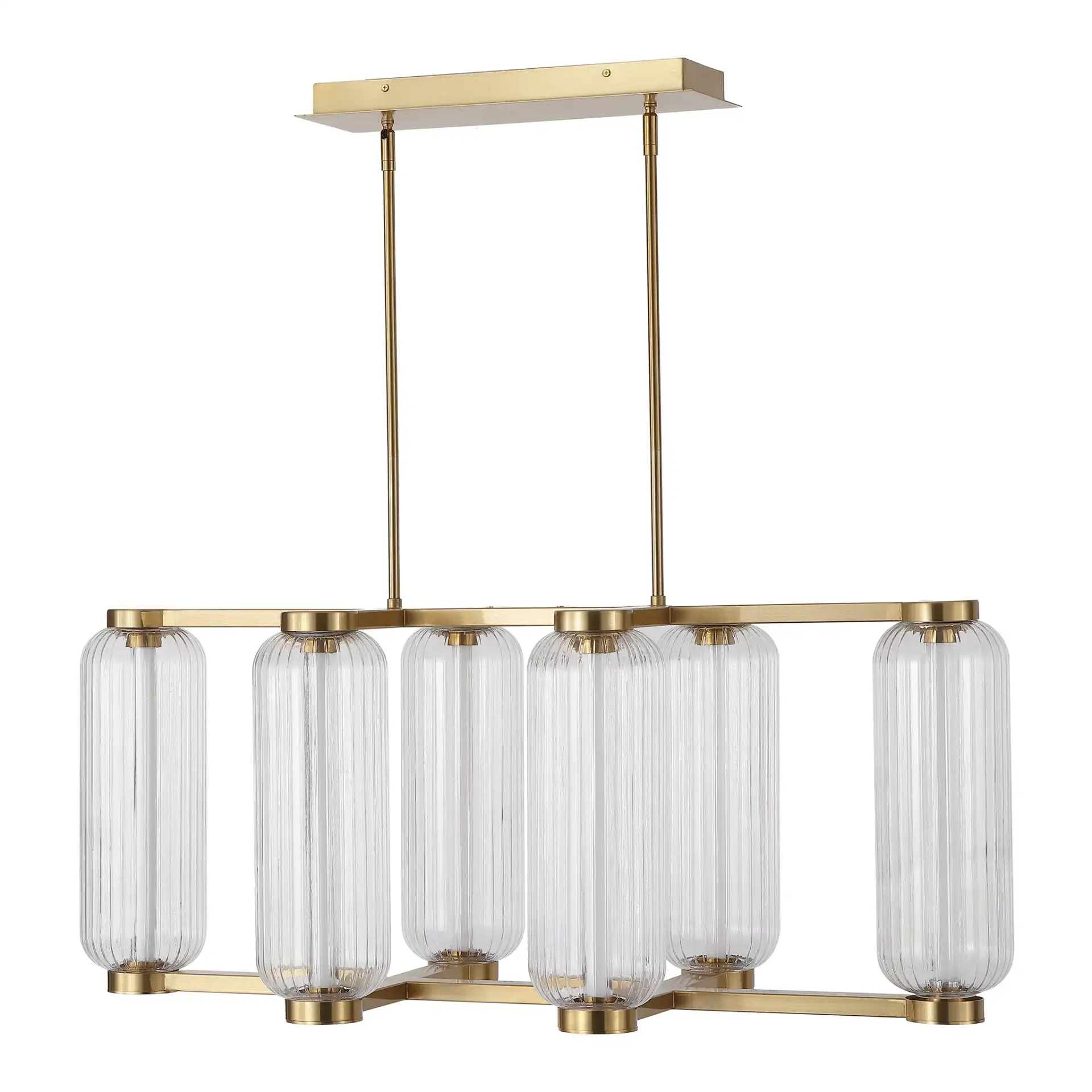 Cyndy Rectangular Glass Chandelier in Gold / Clear, detail view