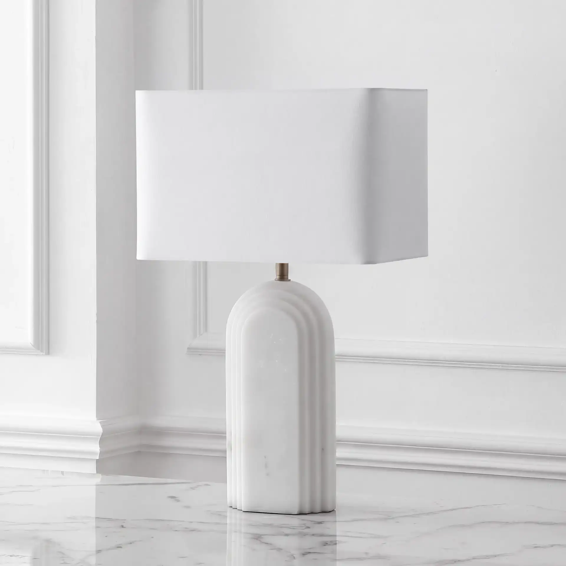 Vivianya Marble Table Lamp in Brass / White in a styled room