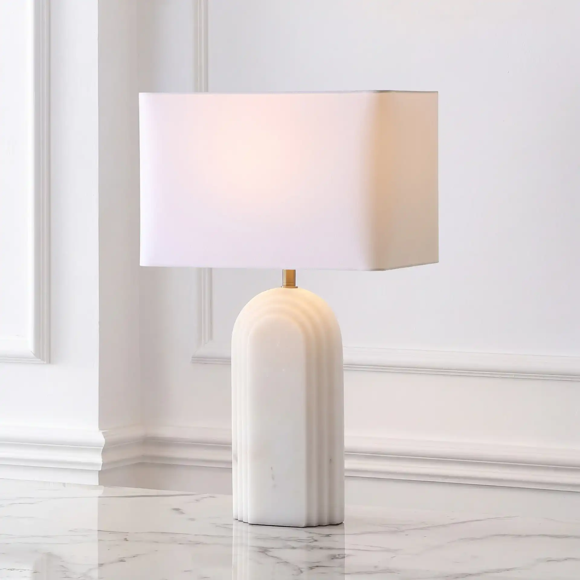 Vivianya Marble Table Lamp in Brass / White in a styled room