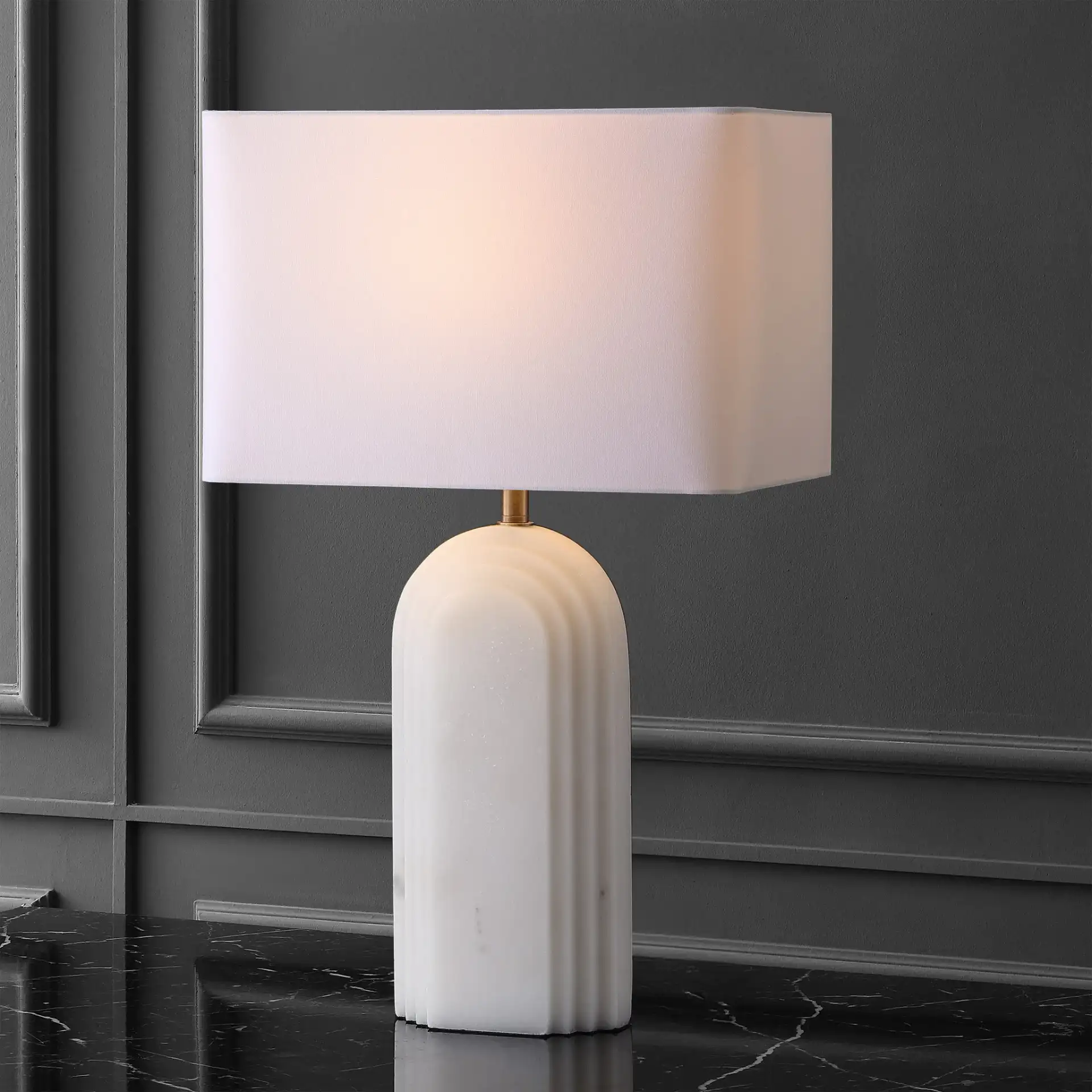Vivianya Marble Table Lamp in Brass / White in a styled room