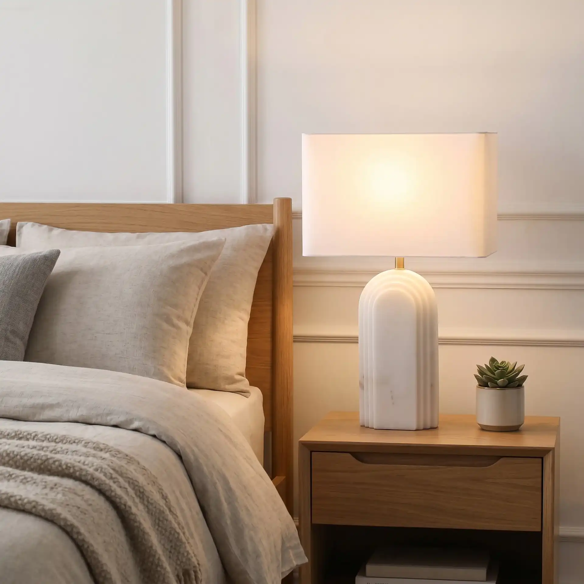 Vivianya Marble Table Lamp in Brass / White in a styled room