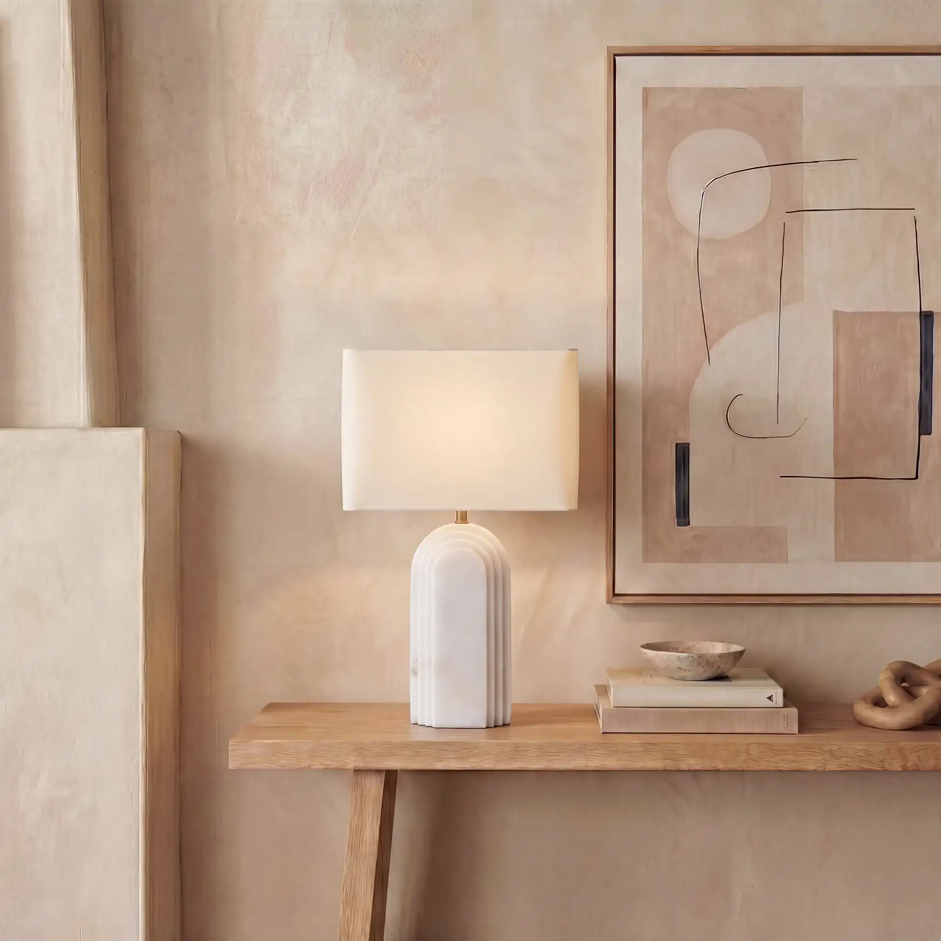 Vivianya Marble Table Lamp in Brass / White in a styled room